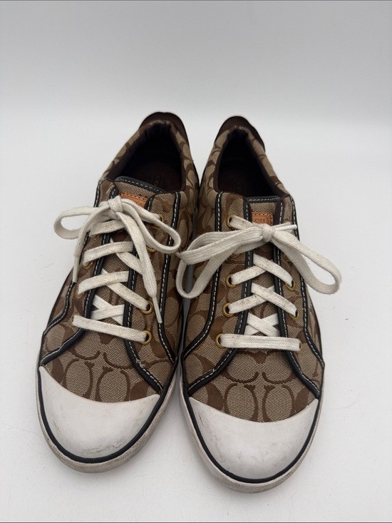 Coach Tan/Brown Signature Canvas Lace-Up Sneakers women 12 casual Y2K vacation