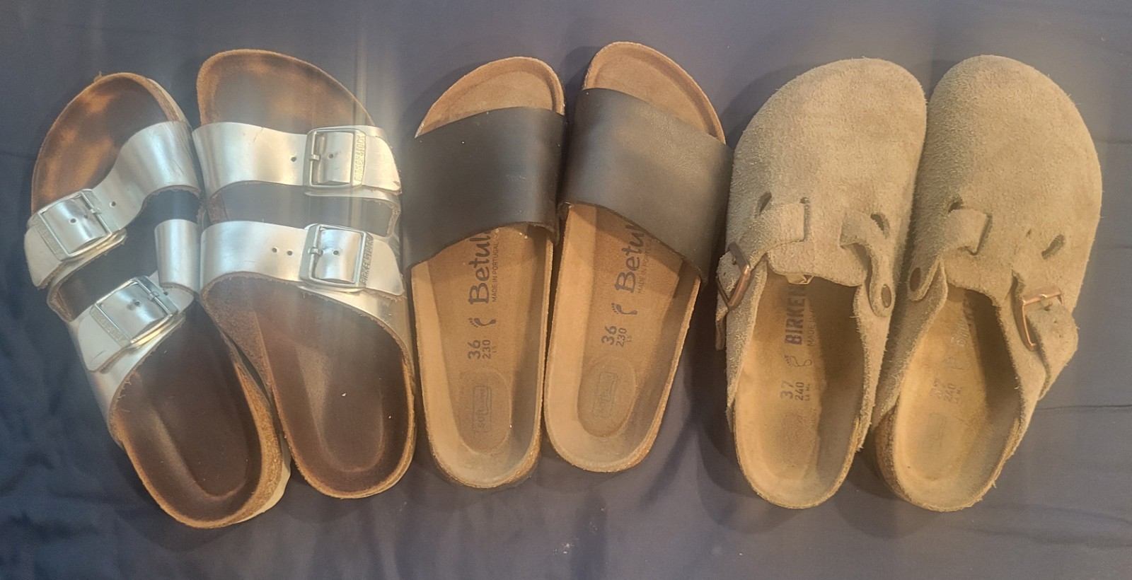 Birkenstock Sandals Closed Toe (37) + Betula Slides (36) + Chrome Silver (39)