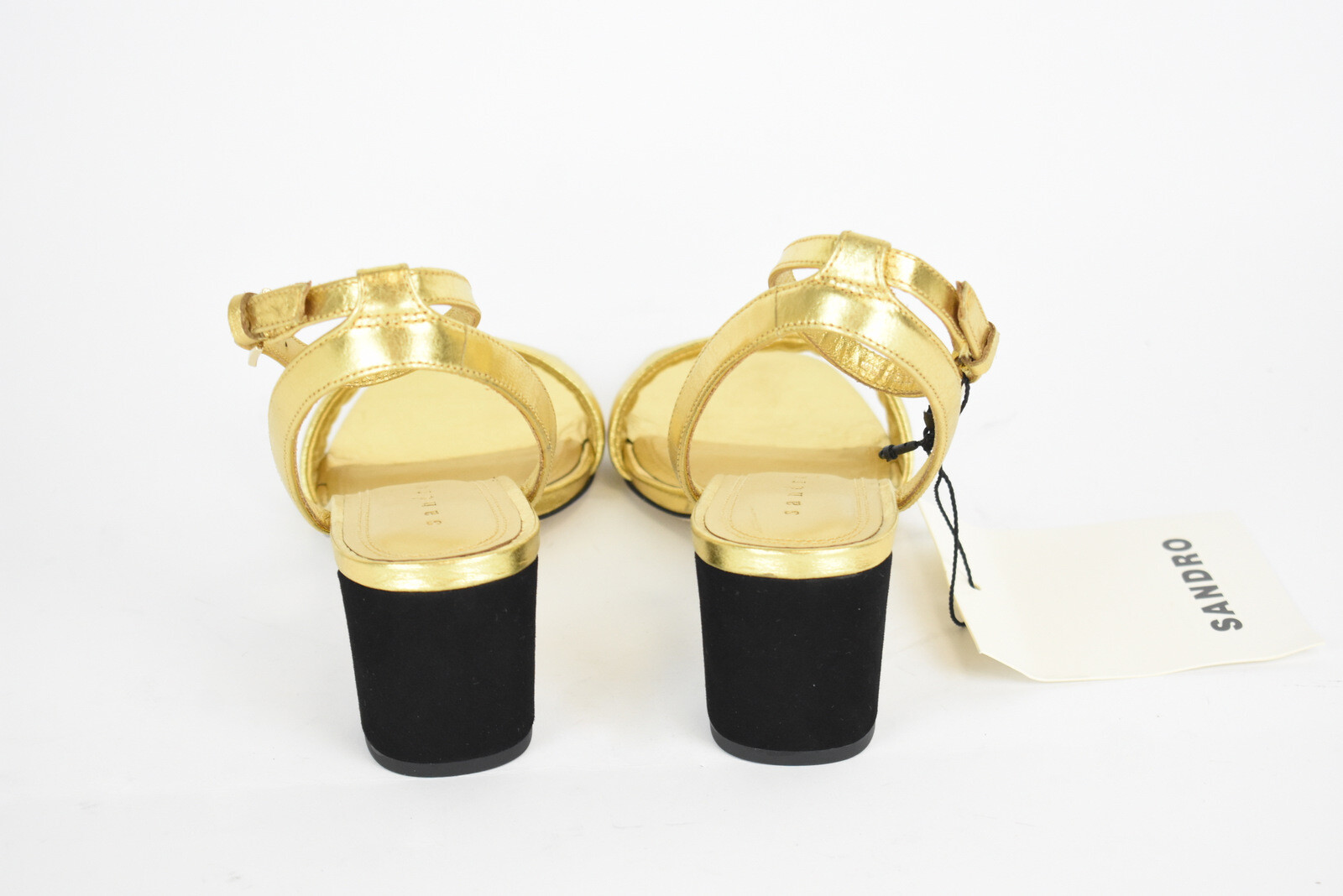 SANDRO Lauren Shoes Ladies EU 38 / UK 5 Leather Heeled Sandals Strap Gold