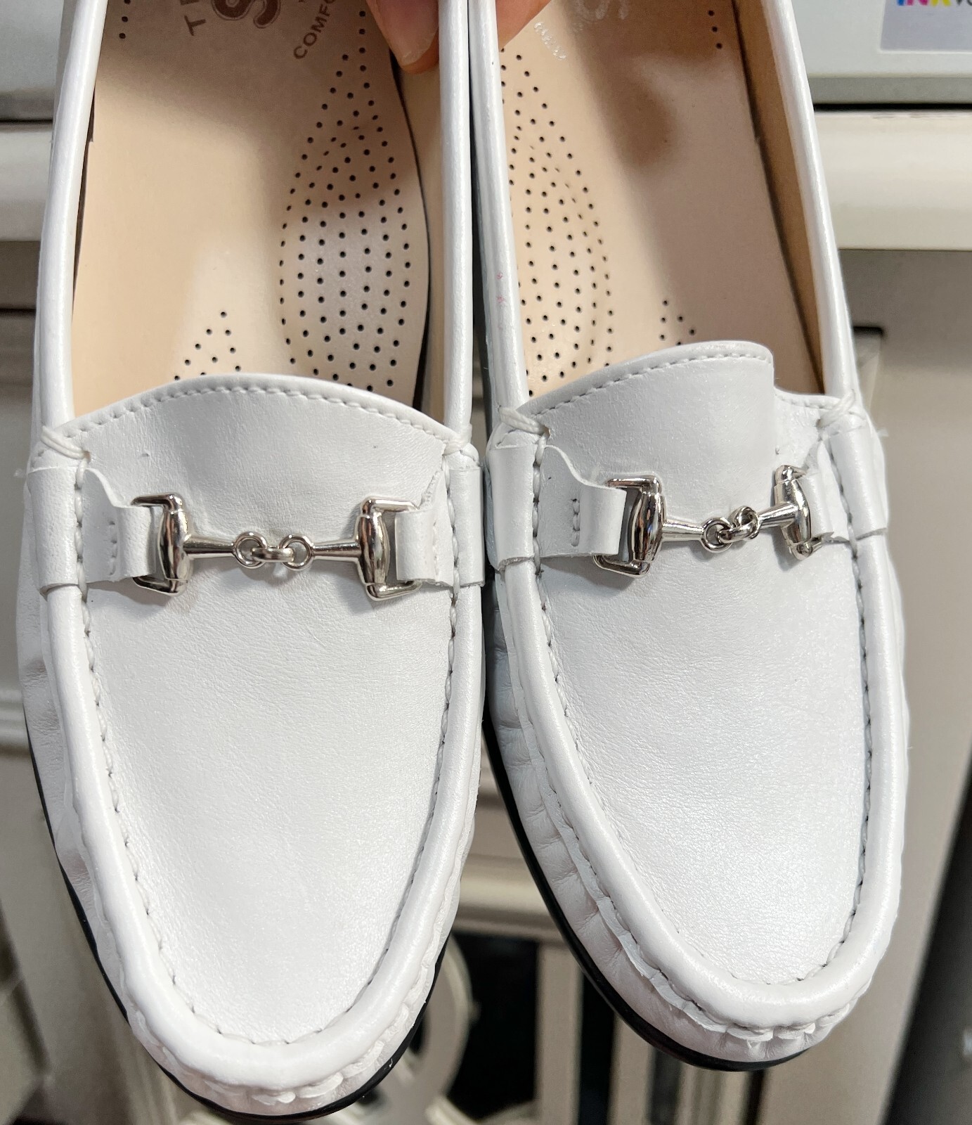 SAS Tripad Womens Sz 7 Pearl White Leather Metro Moccasin Horse Bit Loafer Shoes