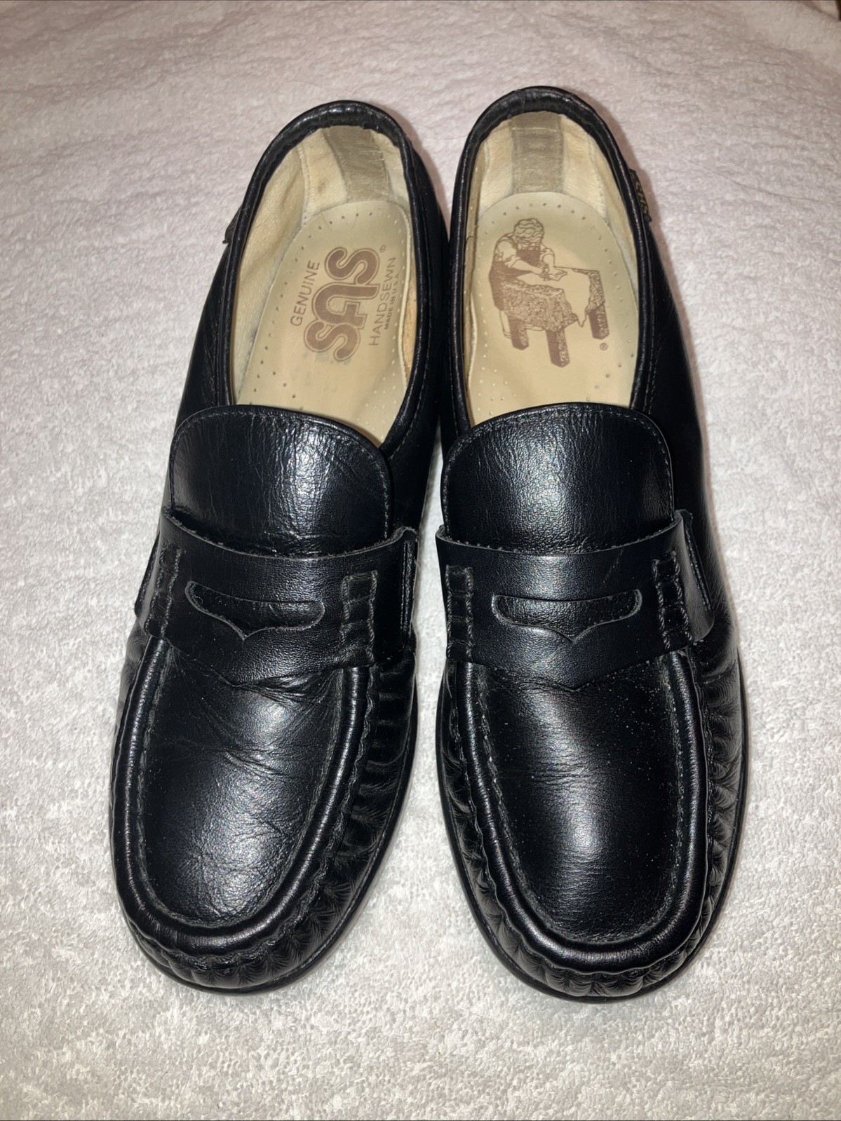 SAS Shoes Genuine Handsewn Black Leather Classic timeless Loafers EXC Condt sz 7