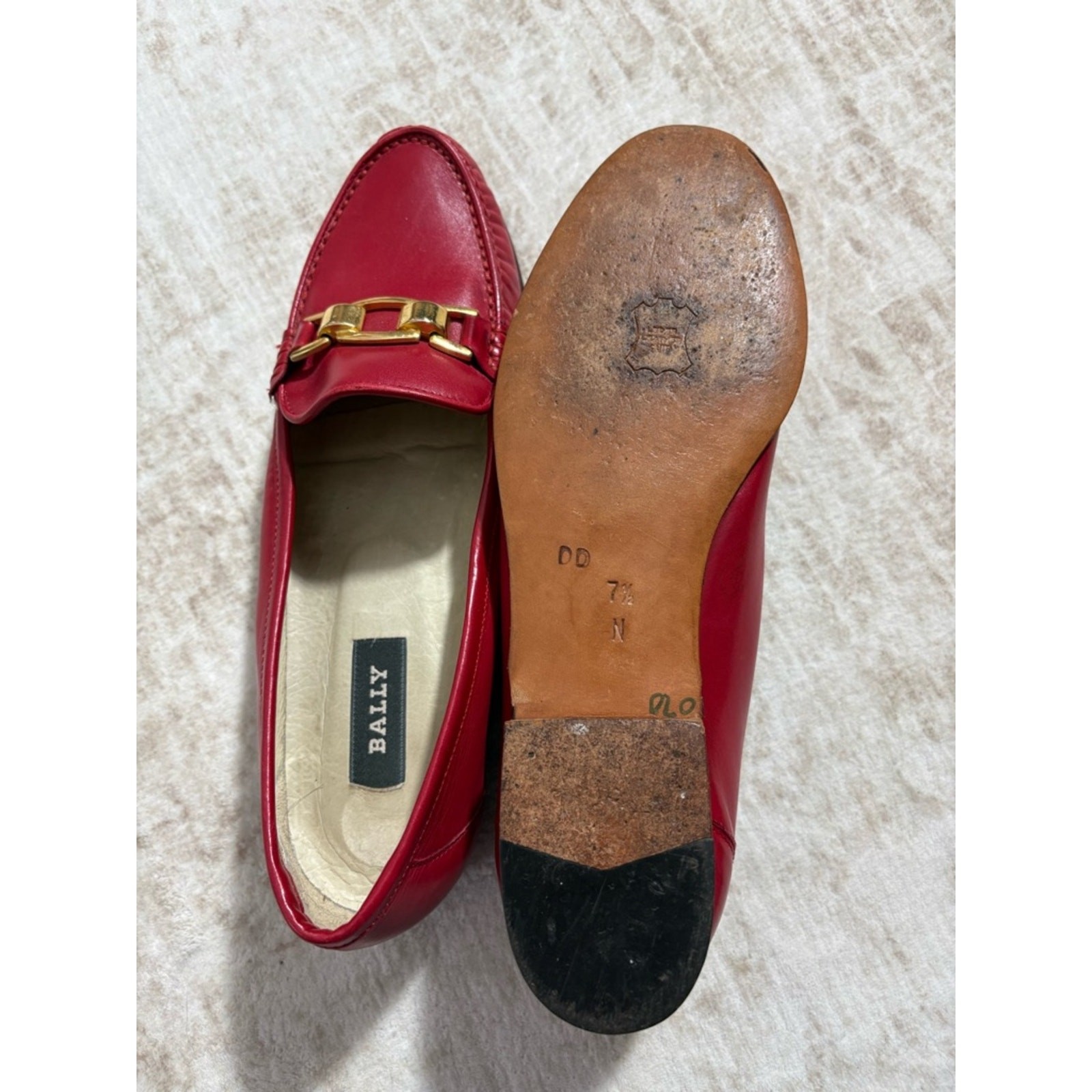 Bally Imogene Red Leather Loafers 7.5N Made In Italy Gold Bit Classic Luxury