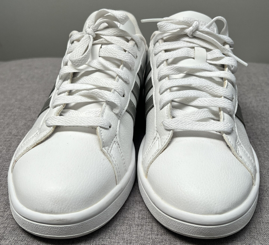 ADIDAS NEO cloudfoam AQ0528 Women’s Sz 8 Grand Court White w/Silver Stripes