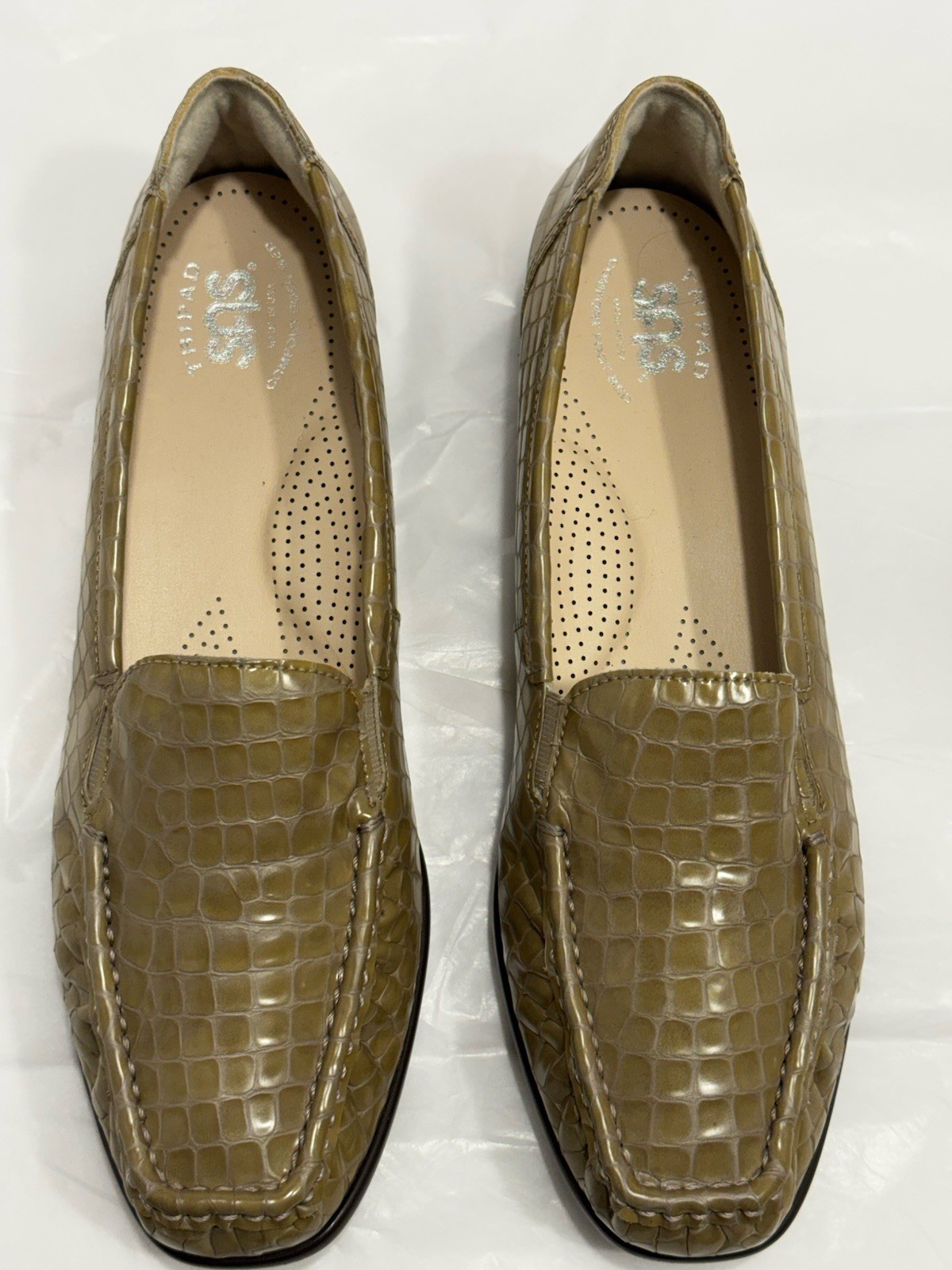 SAS TRIPAD COMFORT Women’s TAN-BROWN Leather Snake Flat Slip On Loafer Shoes 10N