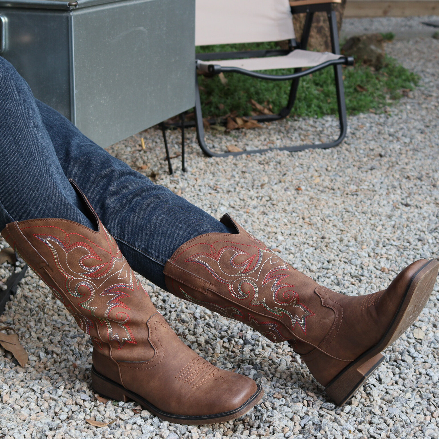 SheSole Women’s Square Toe Western Cowgirl Cowboy Boots Mid Calf Embroidered