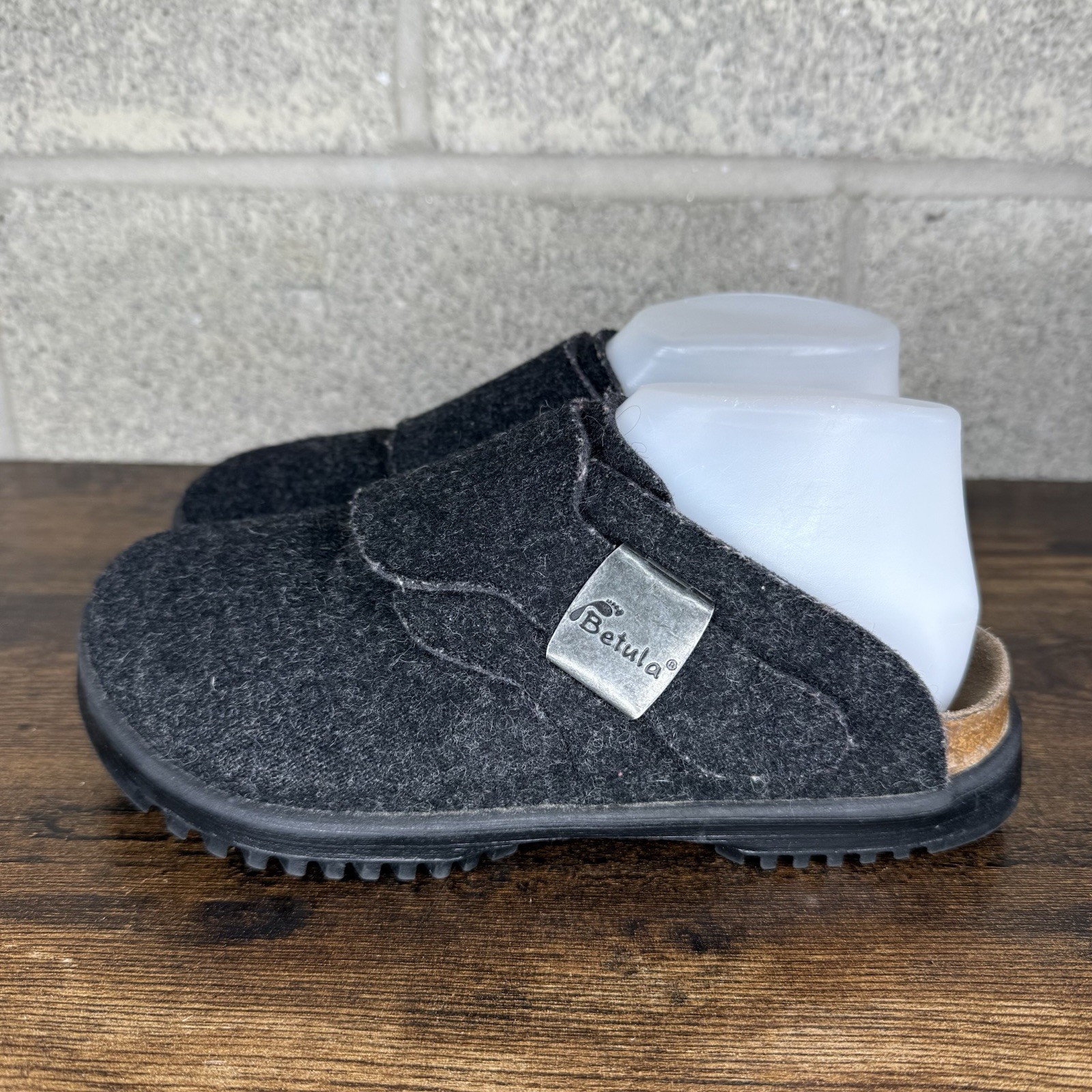 Birkenstock Betula Boston Shoes Womens Size 6 (37) Wool Felt Slip On Black Grey