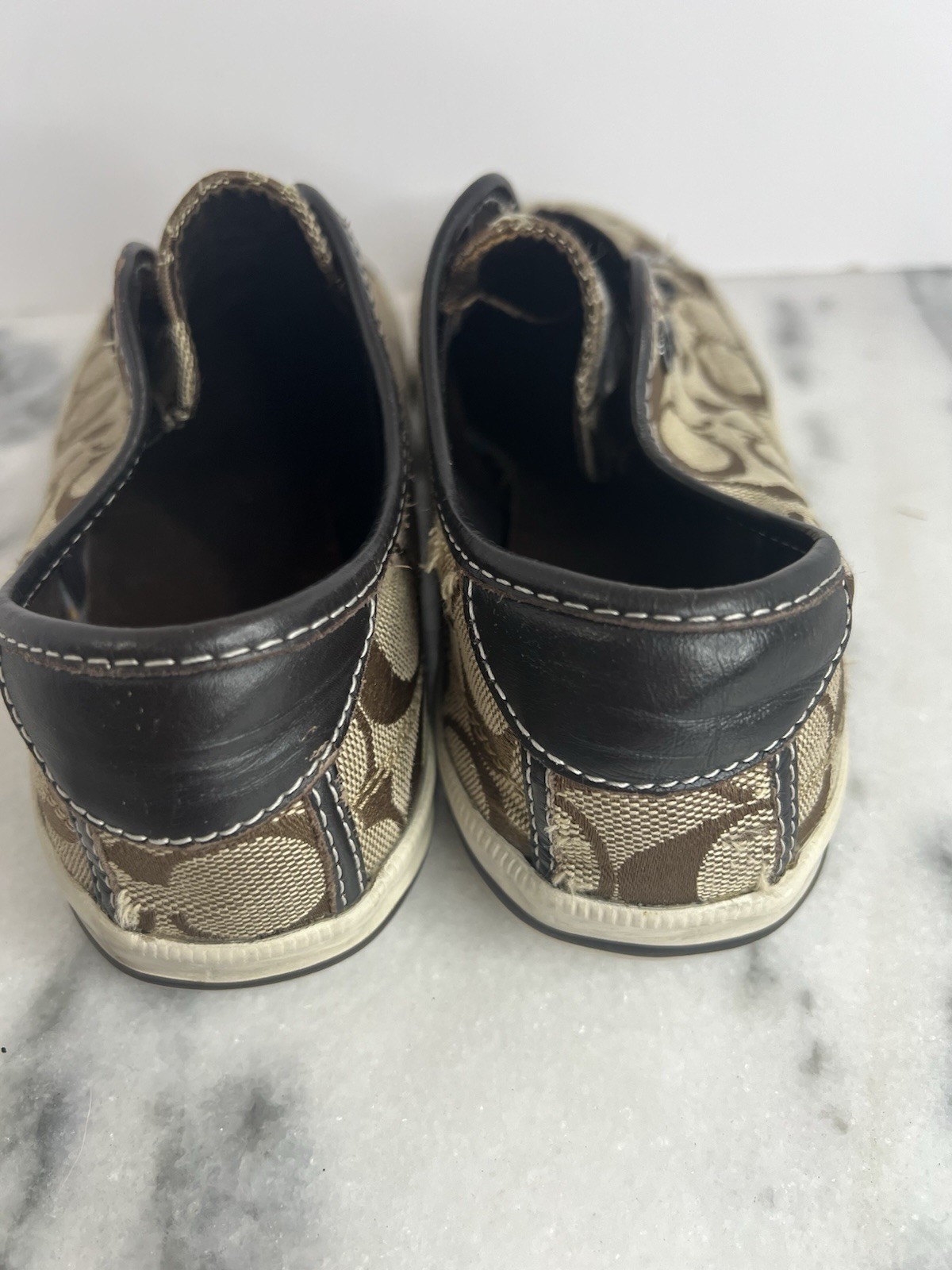 Coach Bev Laceless Women’s Sz 6.5 Sneakers Brown/Tan Q586 Signature Poppy