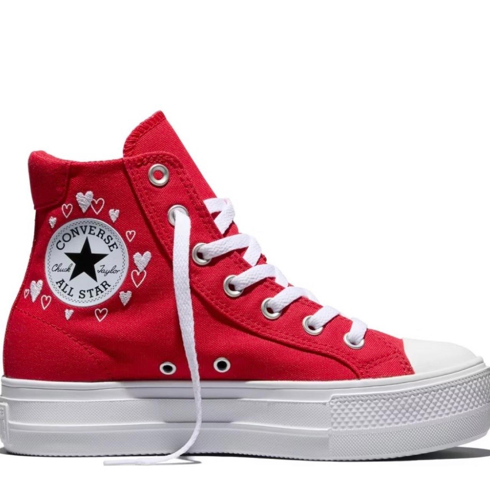 Converse Womens Platform High Top Sneakers-Red Heart-Size 9