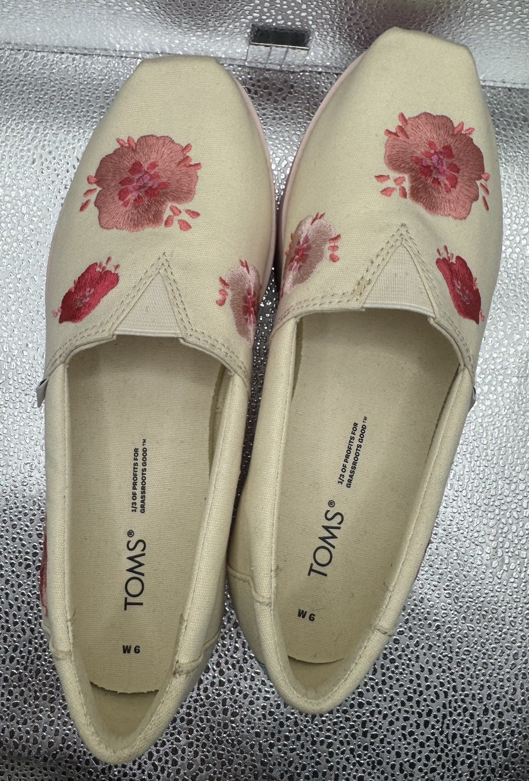 Toms Alpargata Platform Pink Poppies Embroidered Canvas size 6