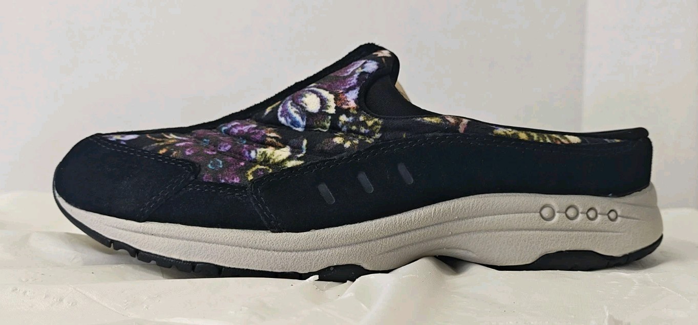 Easy Spirit Traveltime 622 Black Purple Floral Clog Mule Sneakers Womens Size 8M