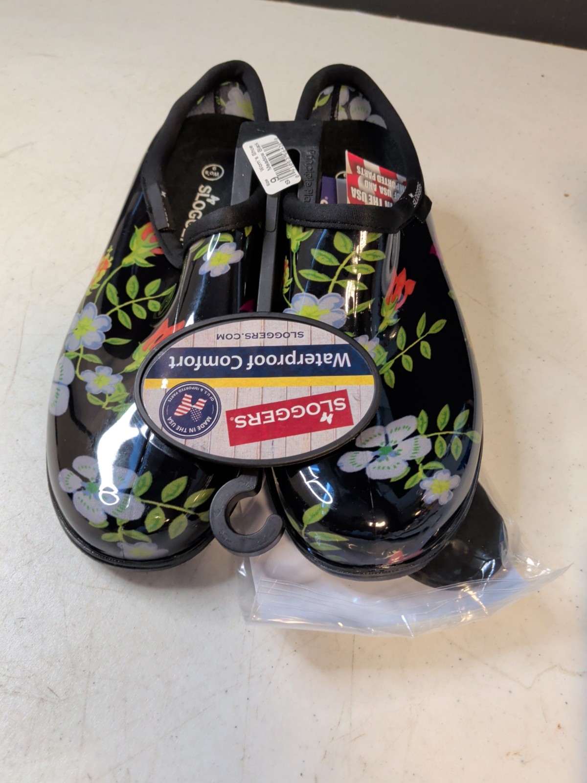 Sloggers Women’s Clogs Garden Rain Shoes Size 9 Black & Floral Waterproof