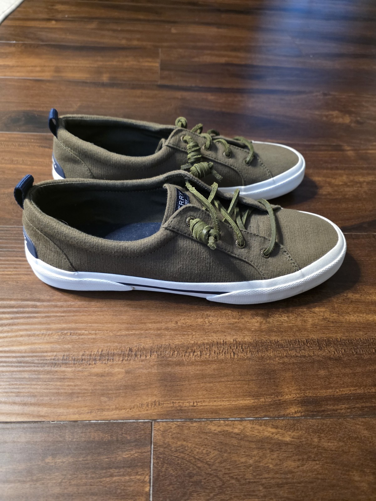 Sperry Top Sider Boat Shoes Womens 10 Crest Army Green Canvas Casual STS85742