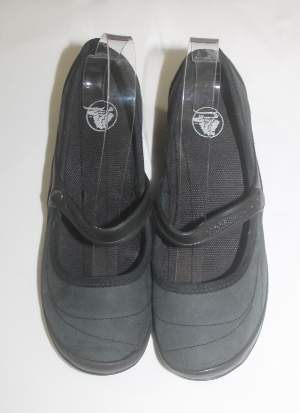 Crocs Nubuck Leather Croslite Black Gray Size 7 Mary Janes Wrapped Wedge Shoes