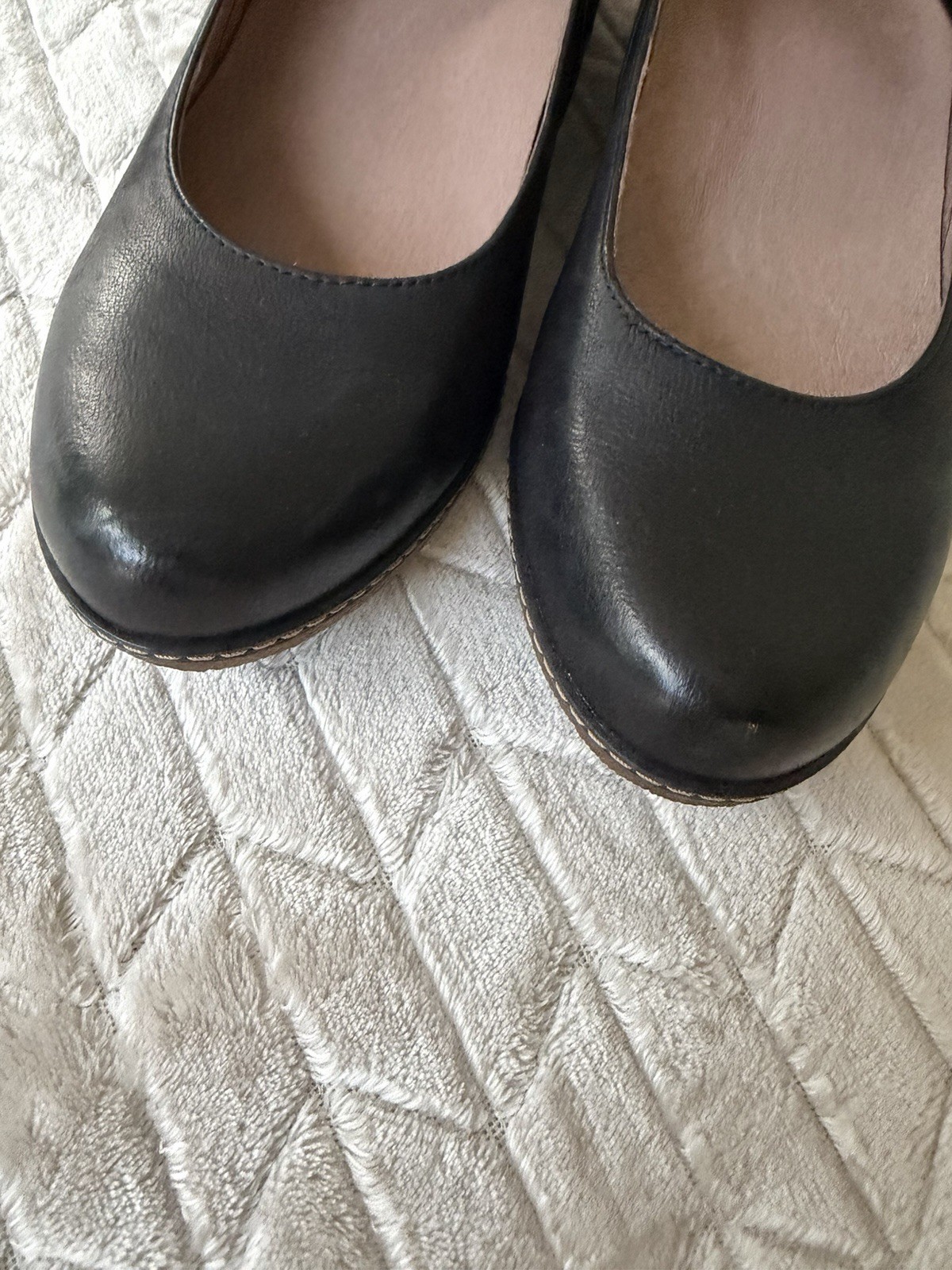 Dansko Black Loralie Leather Mary Jane Hidden Wedge Shoe Women 39 US 8.5-9