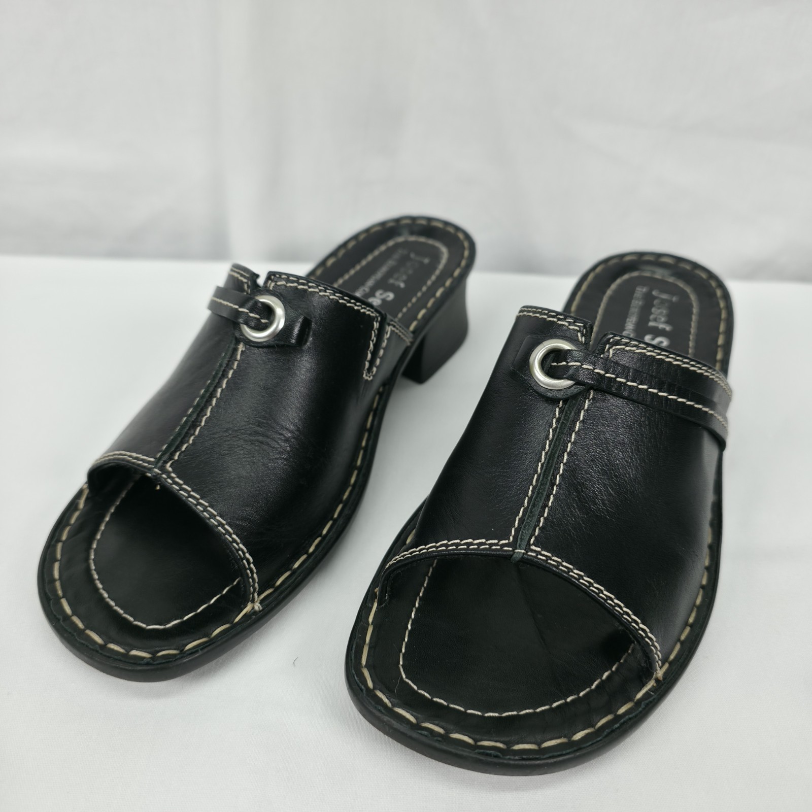 Josef Seibel Womens Eu36 US5.5 Black Leather Comfort Slide Sandals Low Heel