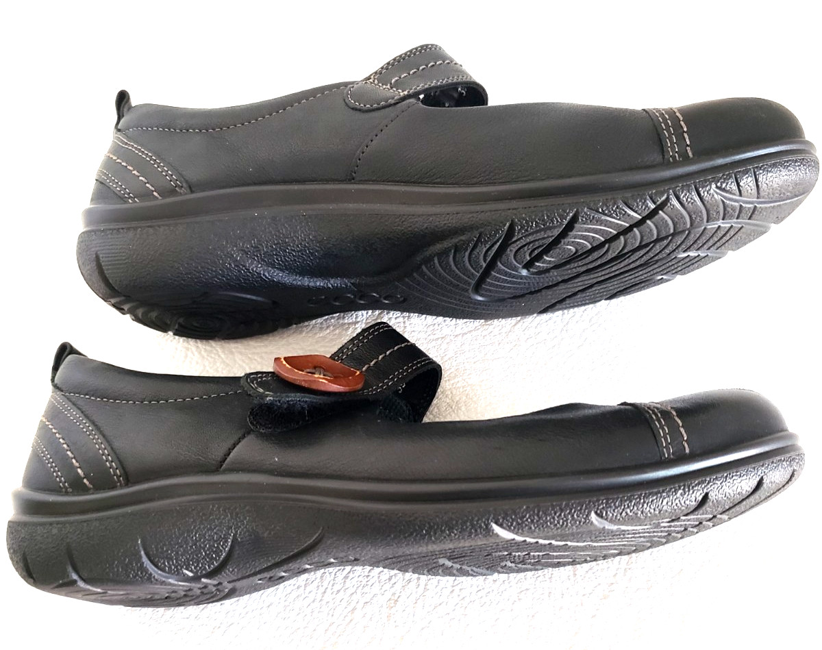 ECCO Glebe Black Leather Mary Jane Comfort Shoes Size 8-8.5 NEW