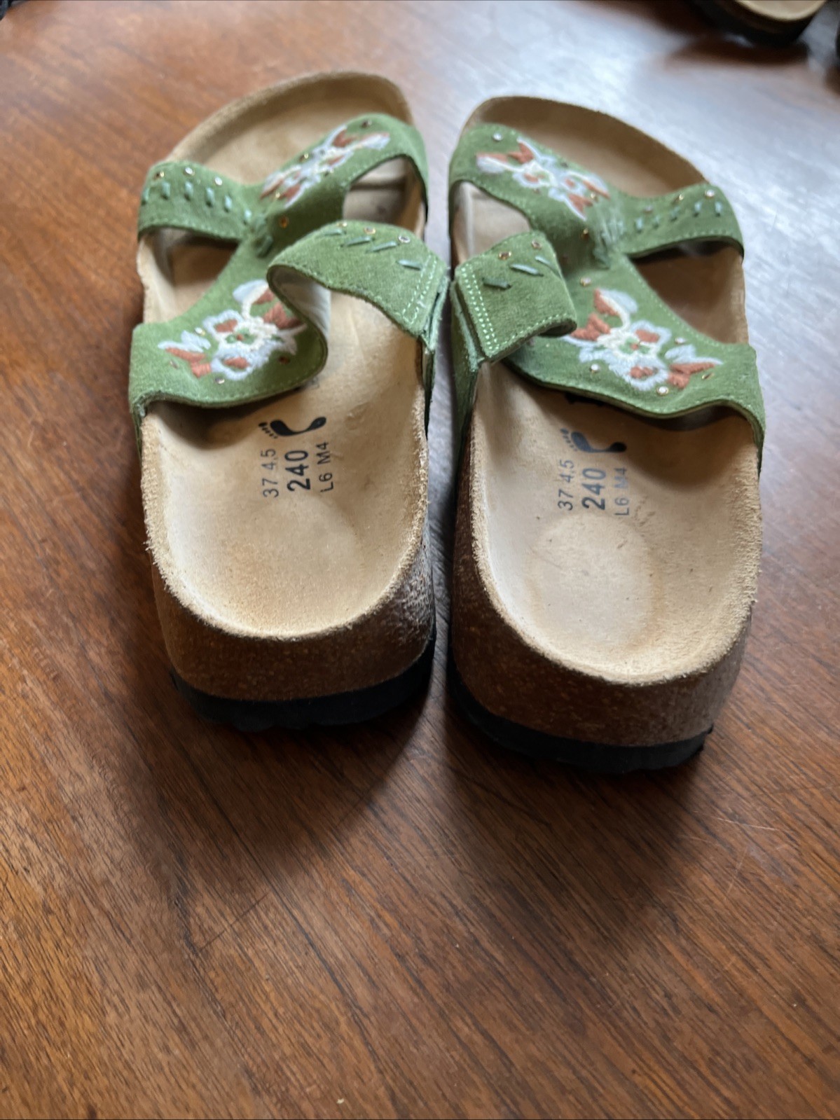 Birkenstock Betula Zara Embroidered Sandals Green Crystal Suede Women Size 7(37)