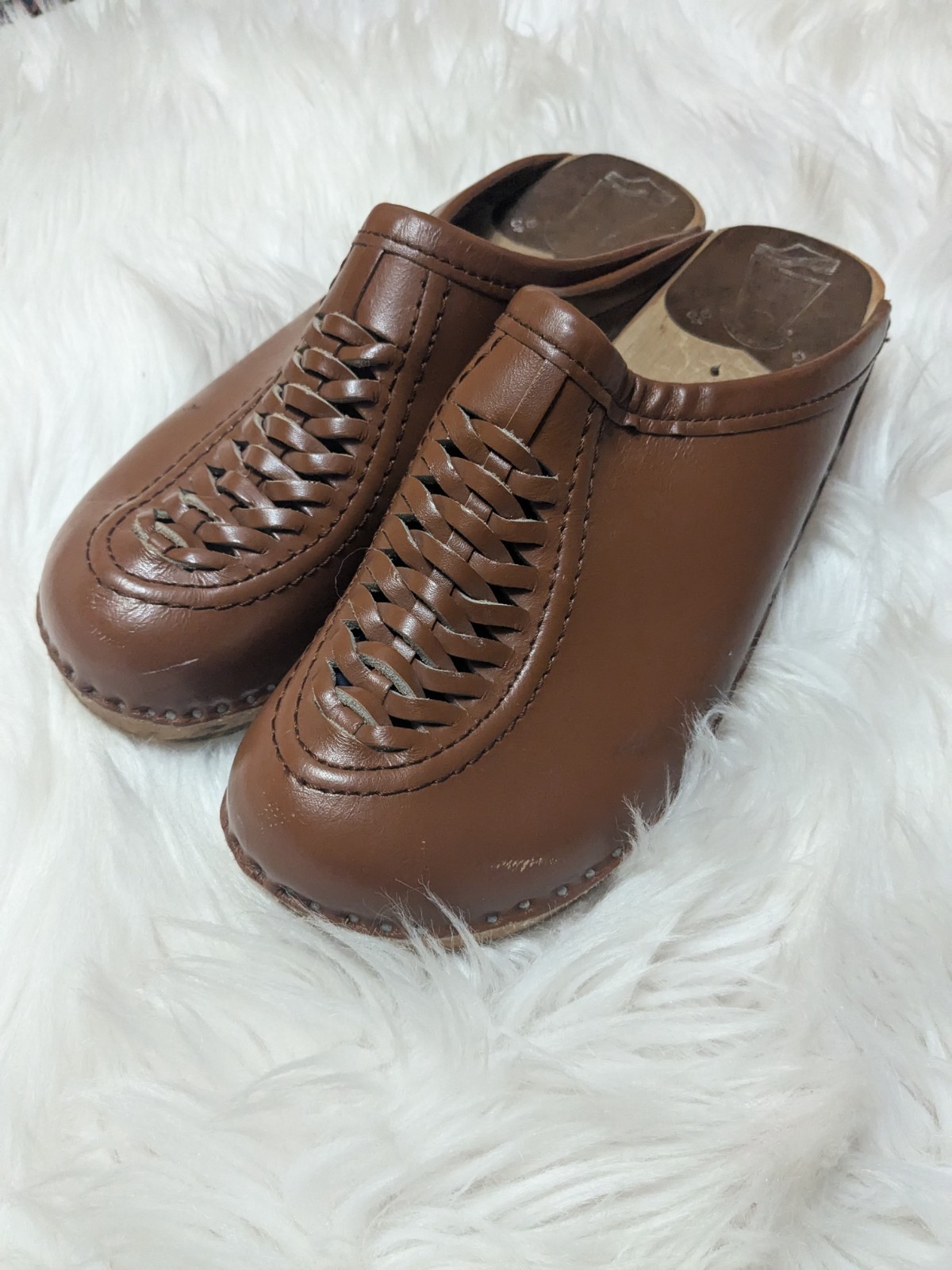 Bastad Troentorp Vtg Wright Shoes 39, 40, 8.5, 9 Braided Leather Clogs Swedish