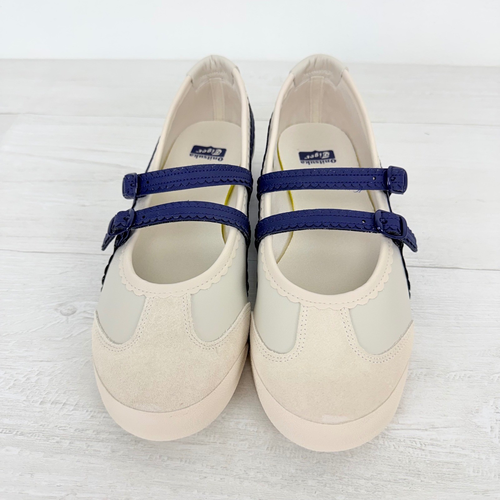 Onitsuka Tiger Mexico 66 TGRS Mary Jane Sneakers Women 8.5 Cream Navy NEW