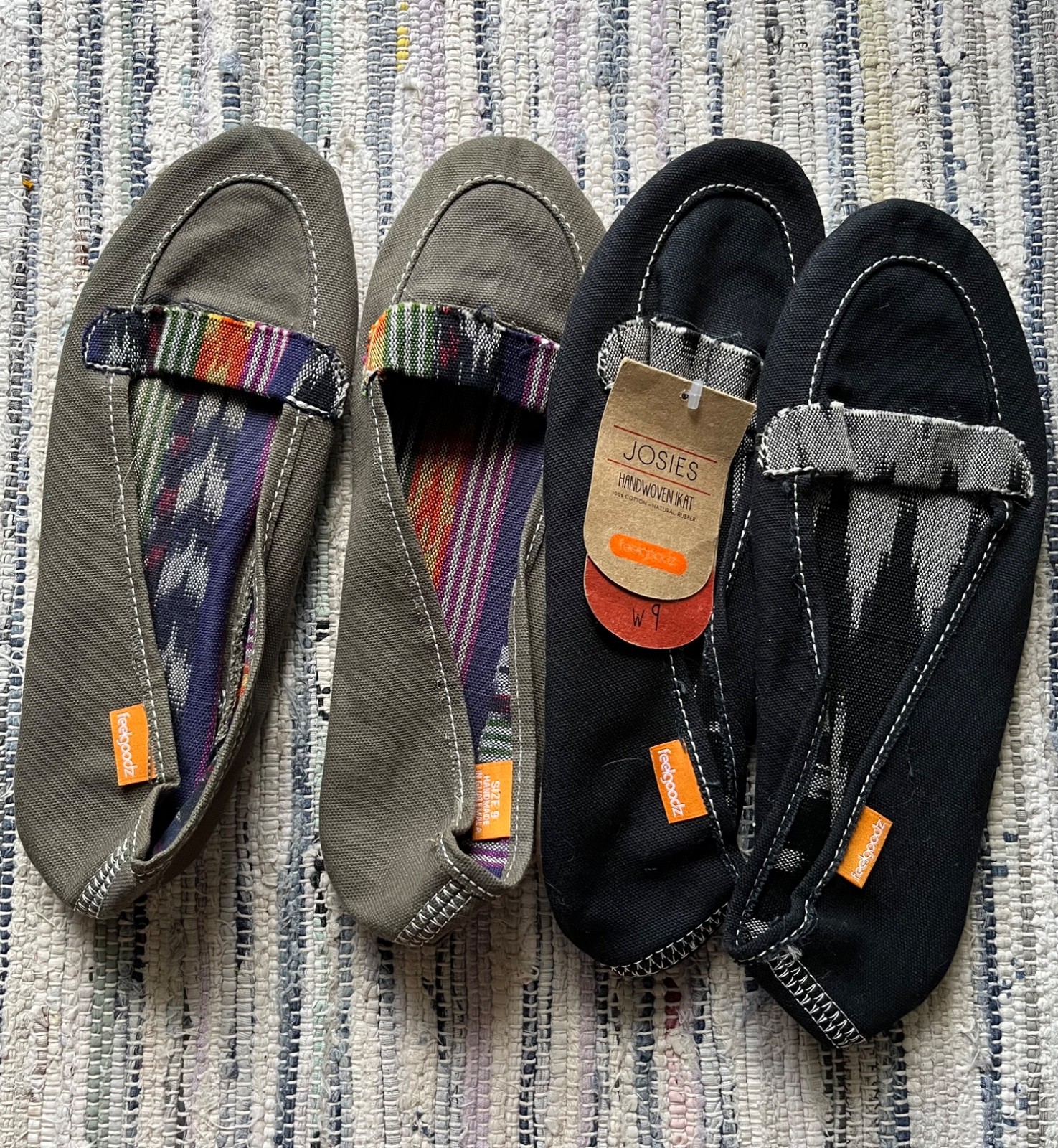 Feelgoodz JOSIES IKAT Canvas Shoe, 2 Pairs, 100% Cotton, Rubber, Black, Khaki