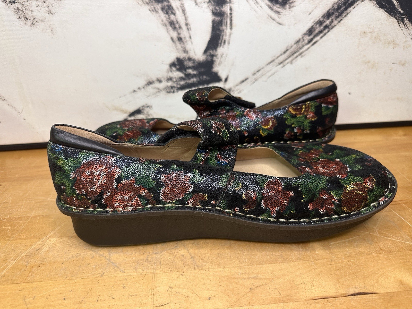 Alegria Paloma Mary Jane Rose Nursing Black Floral Shoe Pal-315 Size 41-10.5