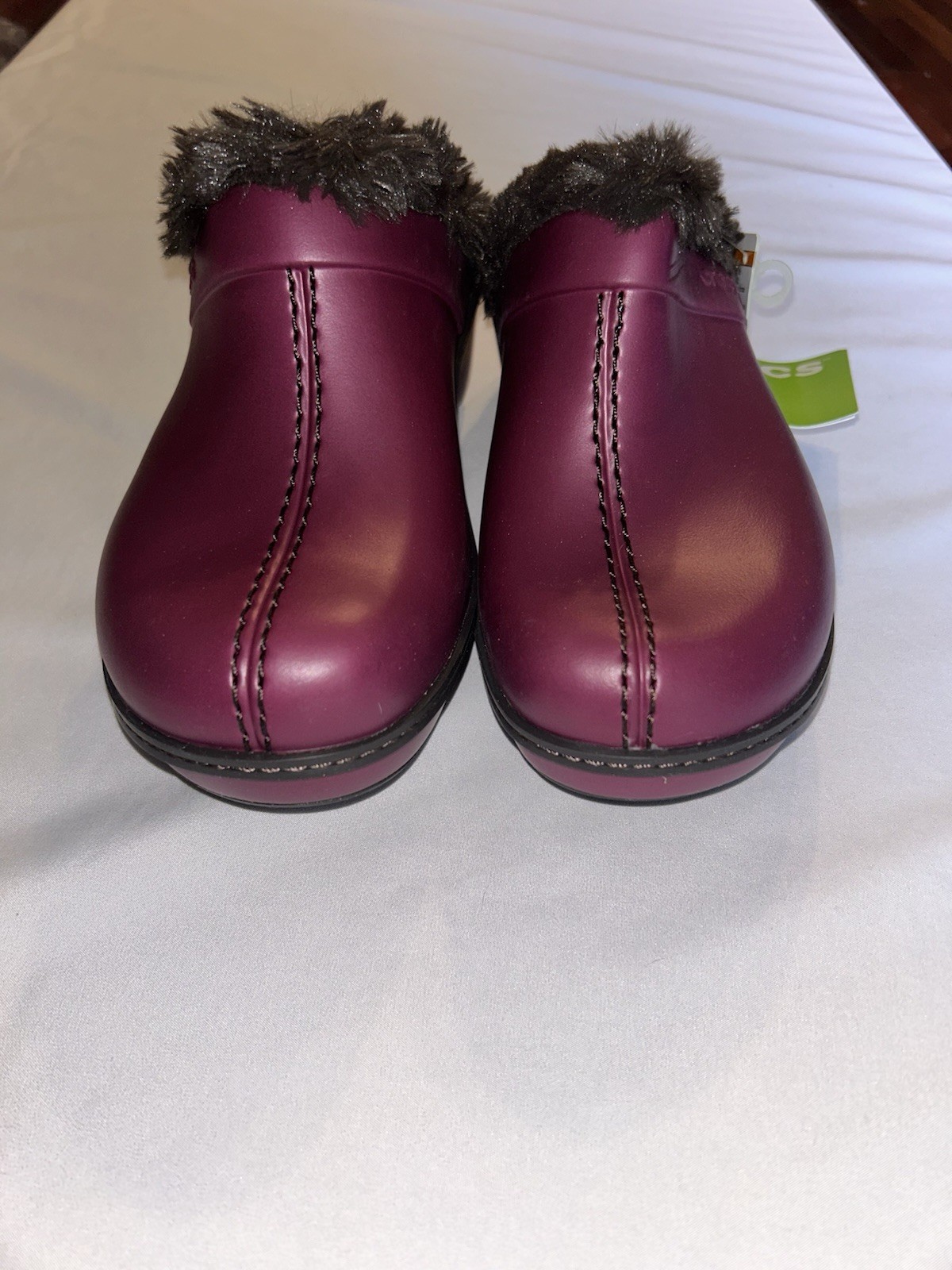 Crocs Cobbler Leather Faux Fur Lined Clog Mule Womens 9 Purple Gray Slip On