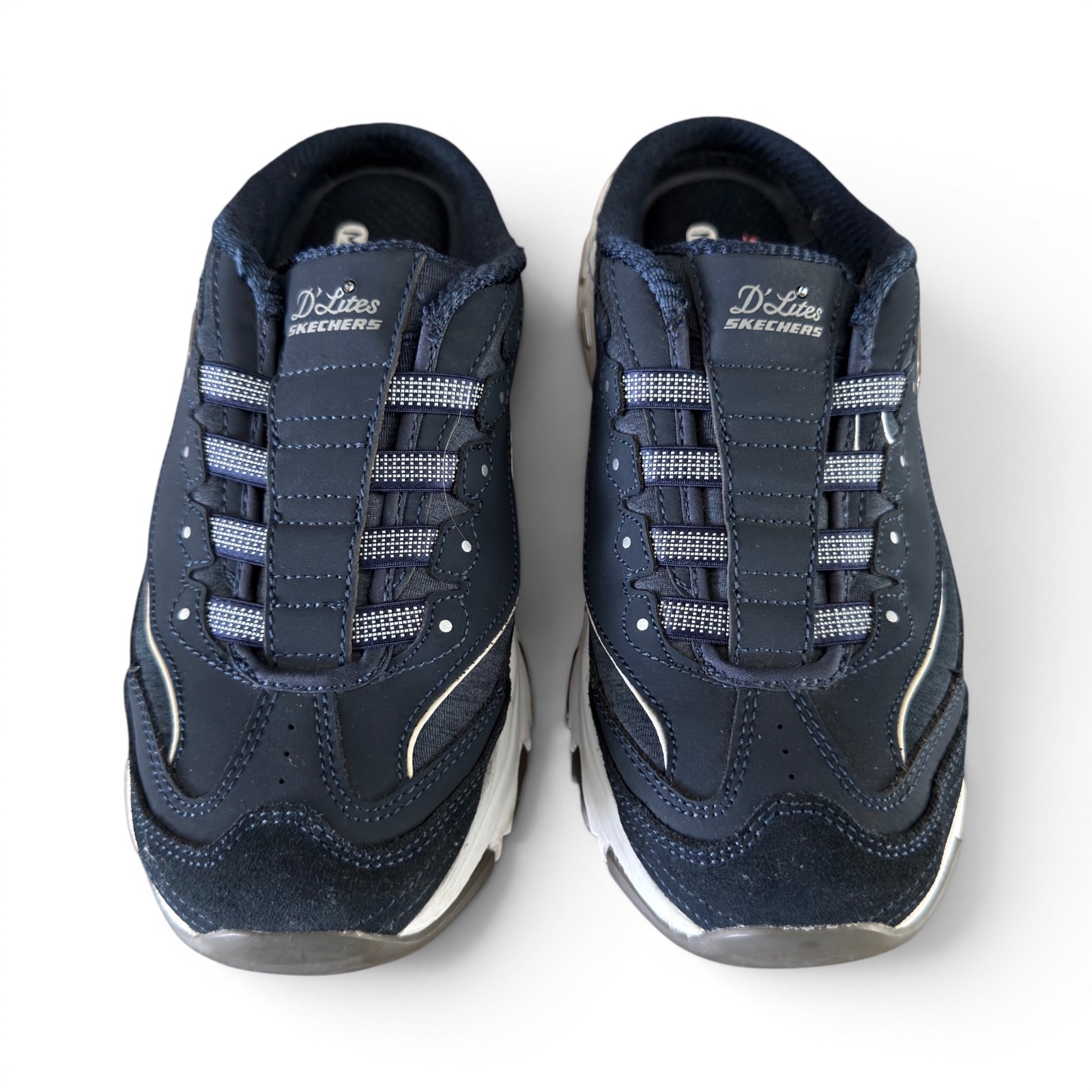 Skechers D’Lites 11940 Navy White Mule Clogs Air Cooled Memory Foam Women’s 8.5