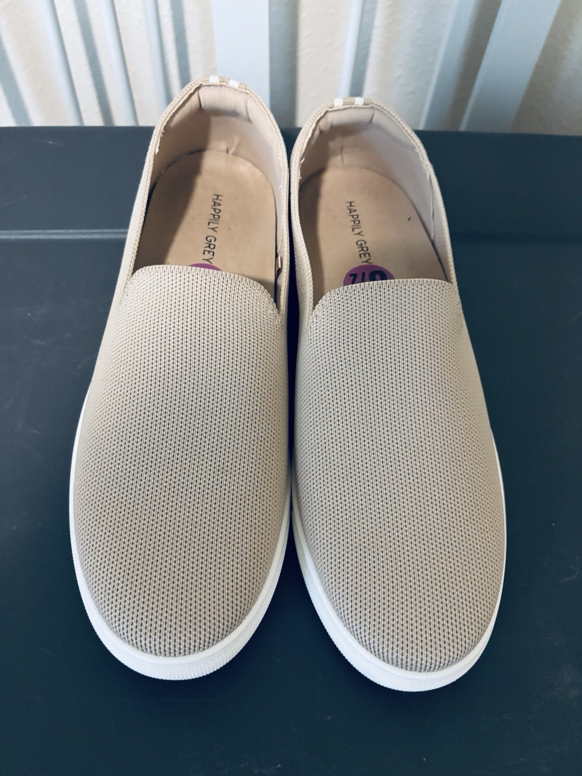Happily Grey Casual Shoes Women’s Size 8.5 Tan Cloth Slip On Shoes