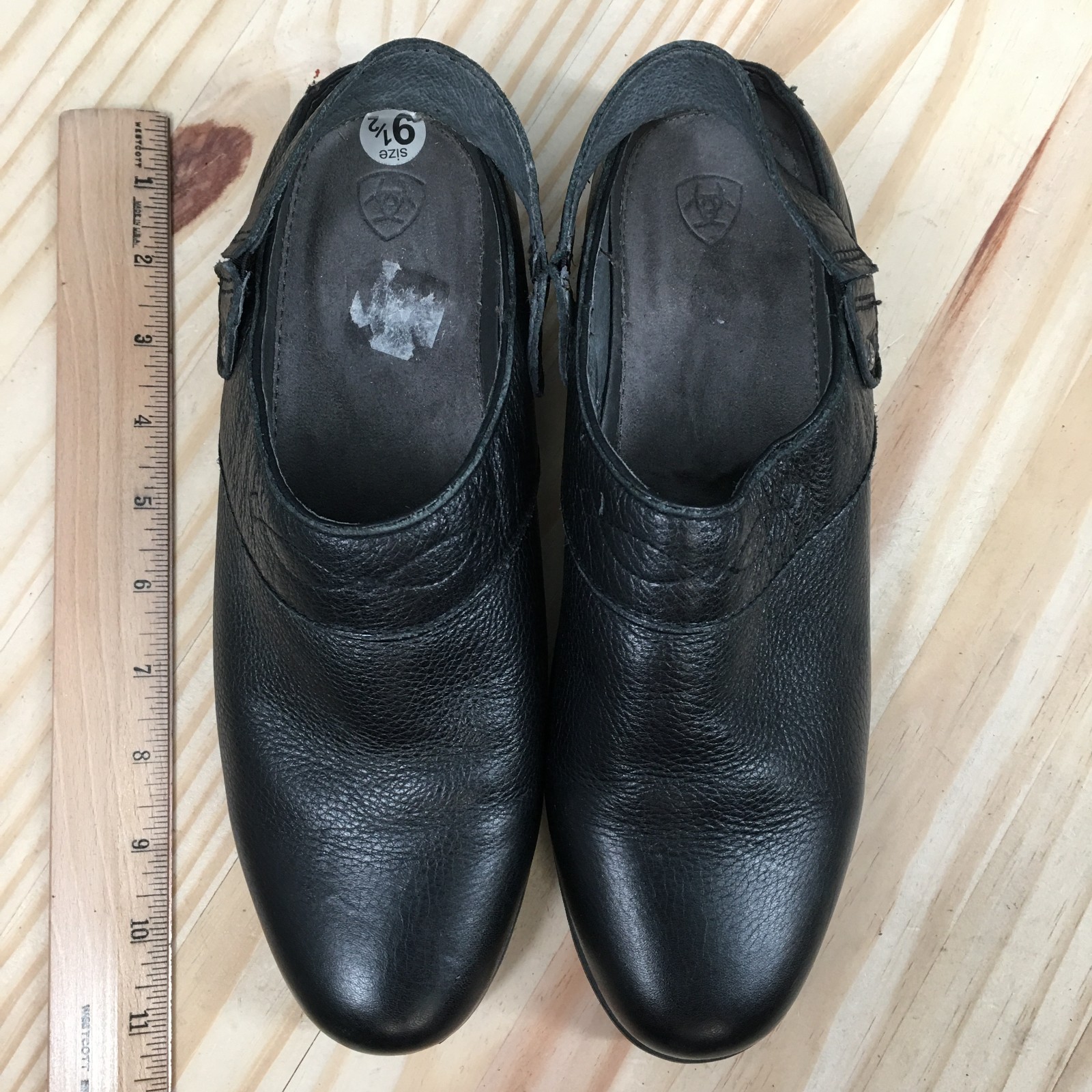 Ariat Shoes Womens 9.5B Slingback Black Leather Slip On Almond Toe Block Heels