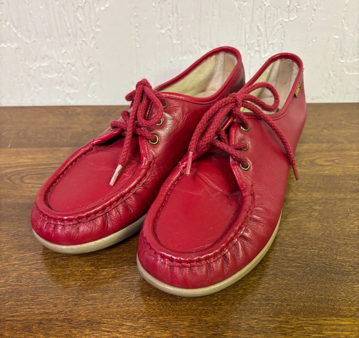 SAS Siesta Shoes Womens Size 8.5 M Red Leather Lace Up Comfort USA Handsewn