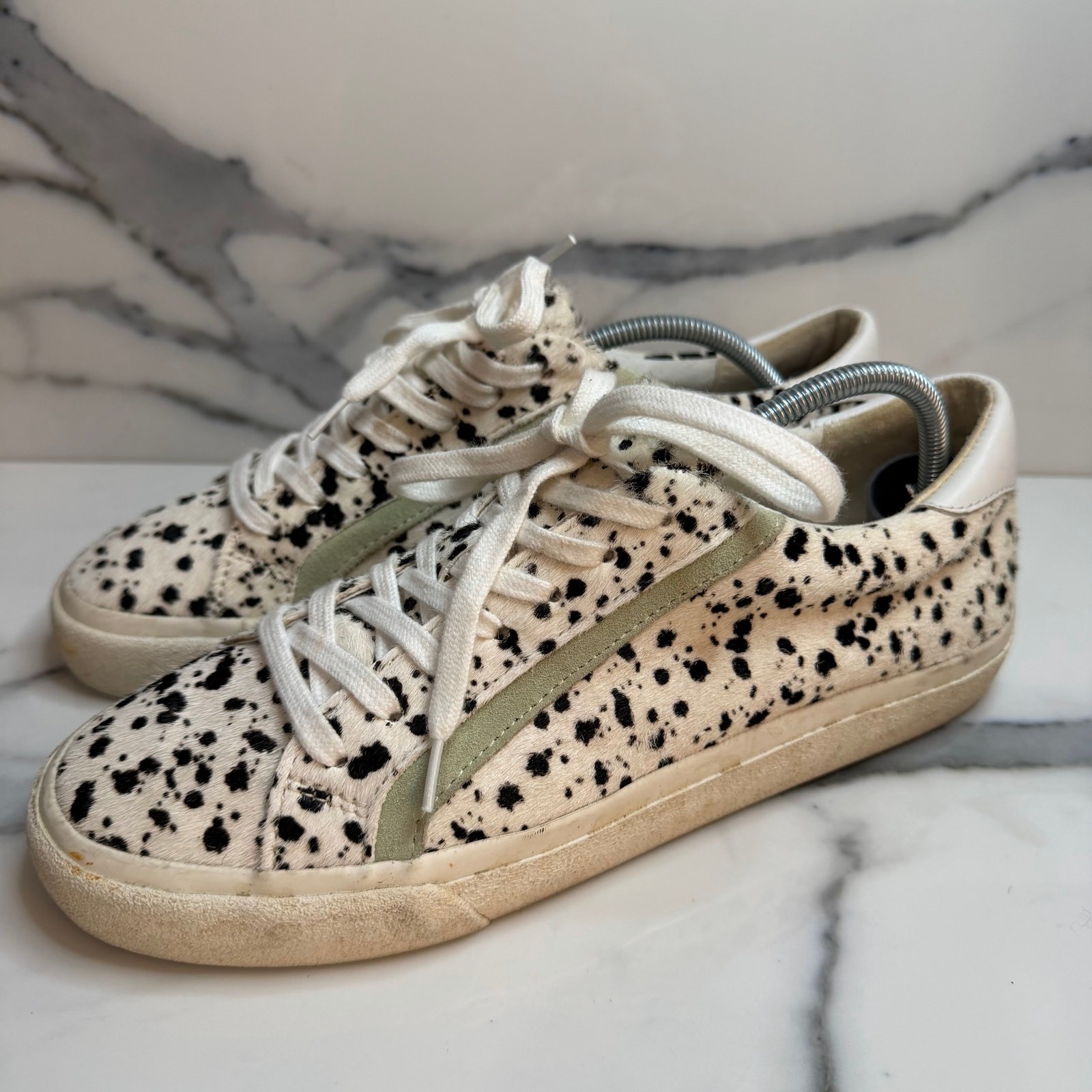 Madewell Women’s Calf Hair Green Accent Sidewalk Sneaker Sz 9 Spotted Low Top