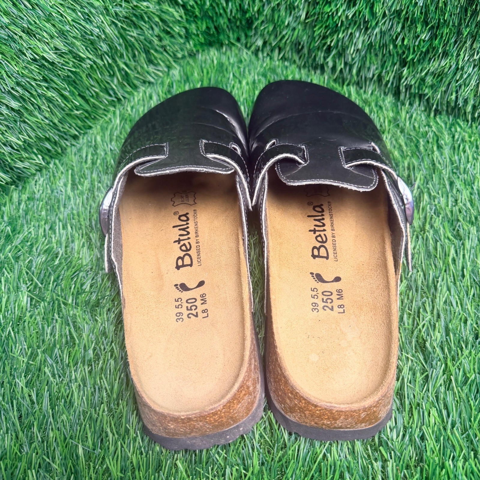 Betula by Birkenstock Licensed Clogs Metallic Patent Pewter Mules Women 8 EU 39