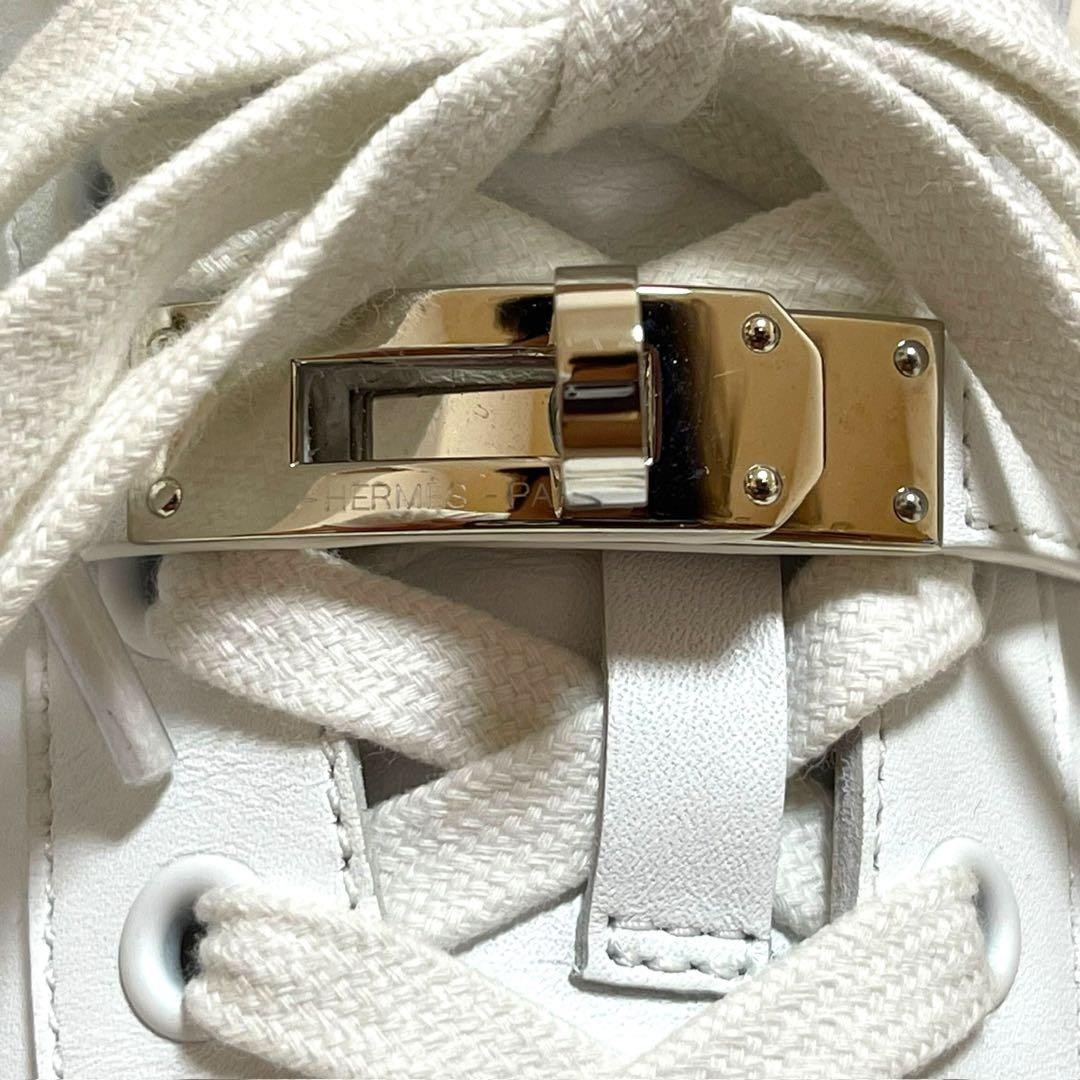 HERMES Daydream High Top Sneakers White Leather Kelly Buckle Women’s EU36 US6