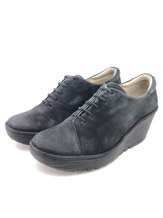 Fly London Yumi Black Suede Leather Wedge Shoes EUR 39 Womens Size 8-8.5