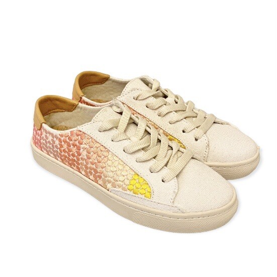 Soludos x Chiaozza Embroidered Ombré Sneaker Womens Size 5 Ivory Pink Yellow