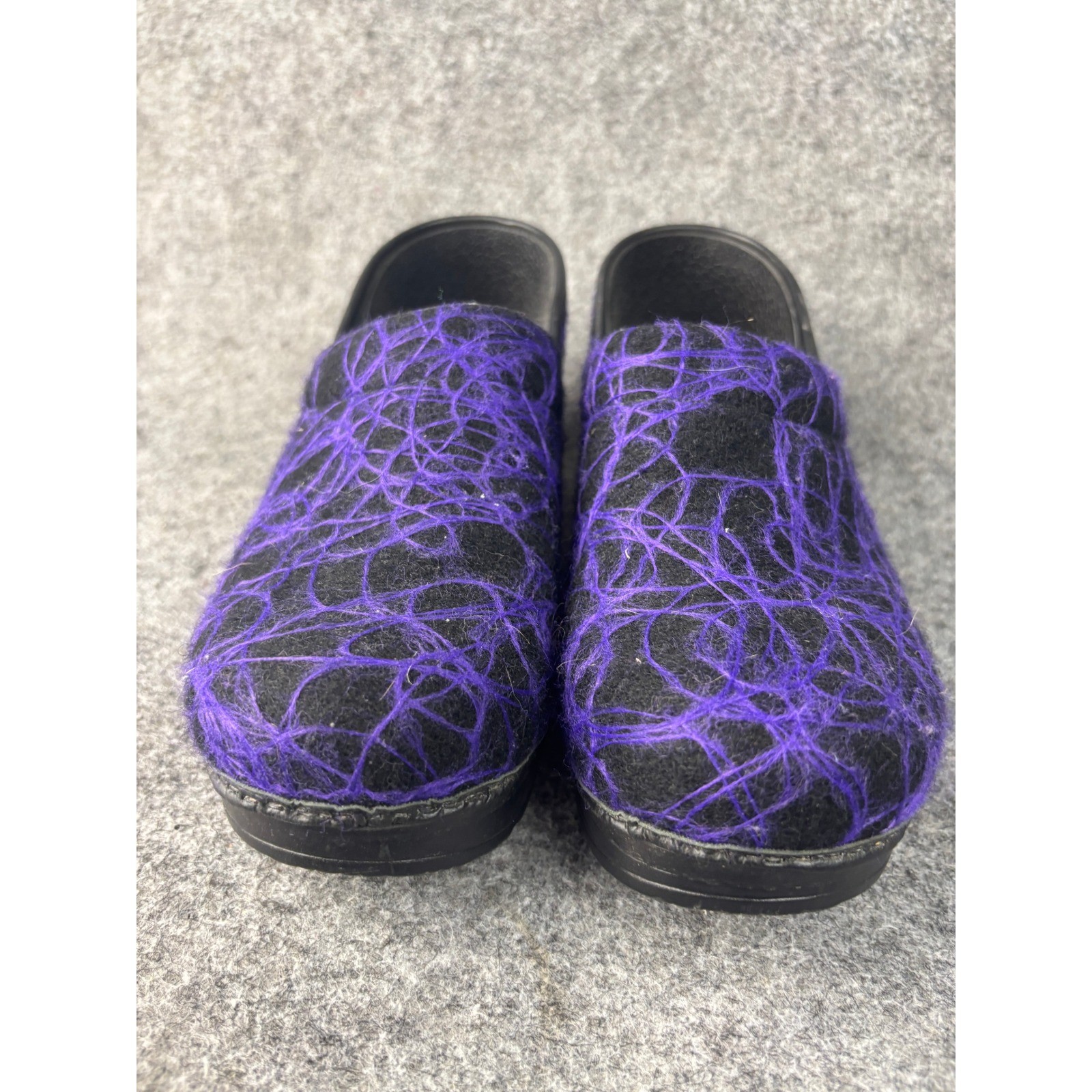 Dansko Professional Clogs Womens 38 Purple Black Wool Web Textured Slip On Shoes
