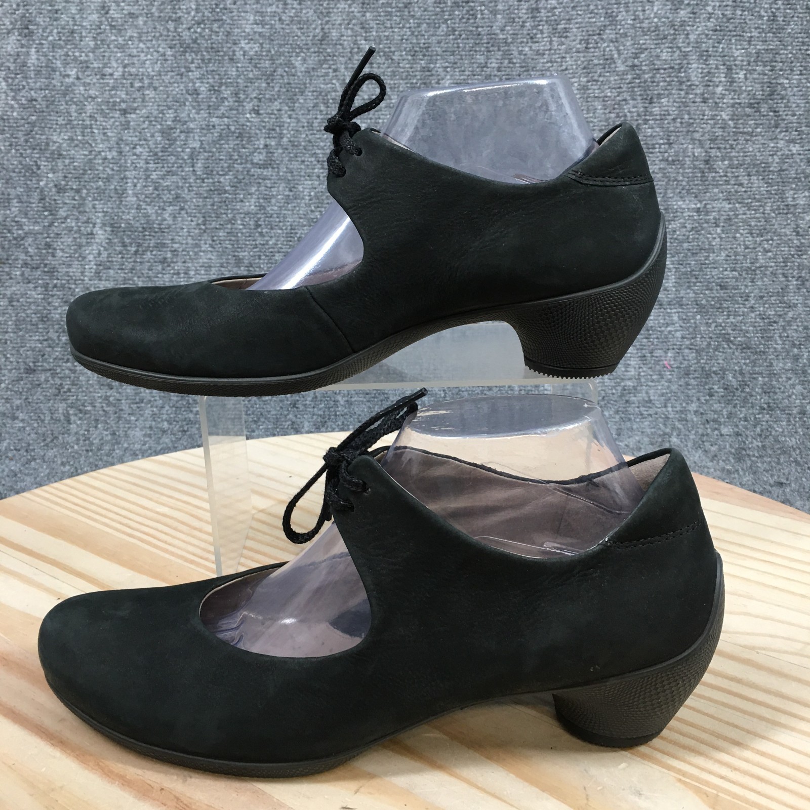 ECCO Sculptured Mary Jane Pumps Womens 40 Hook & Loop Casual Heels Leather Black
