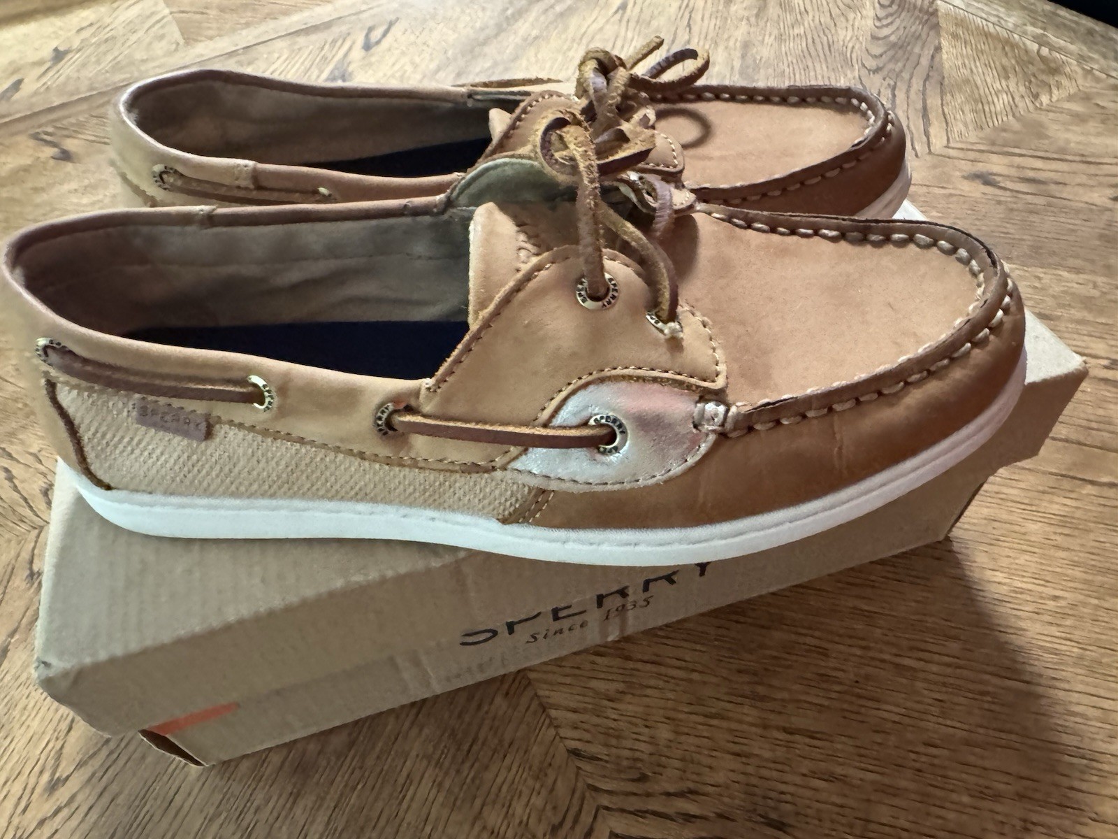 SPERRY Top Sider Women’s Size 7 M Koifish 2 Eye Boat Shoes Linen/Oat 95589 (D8)