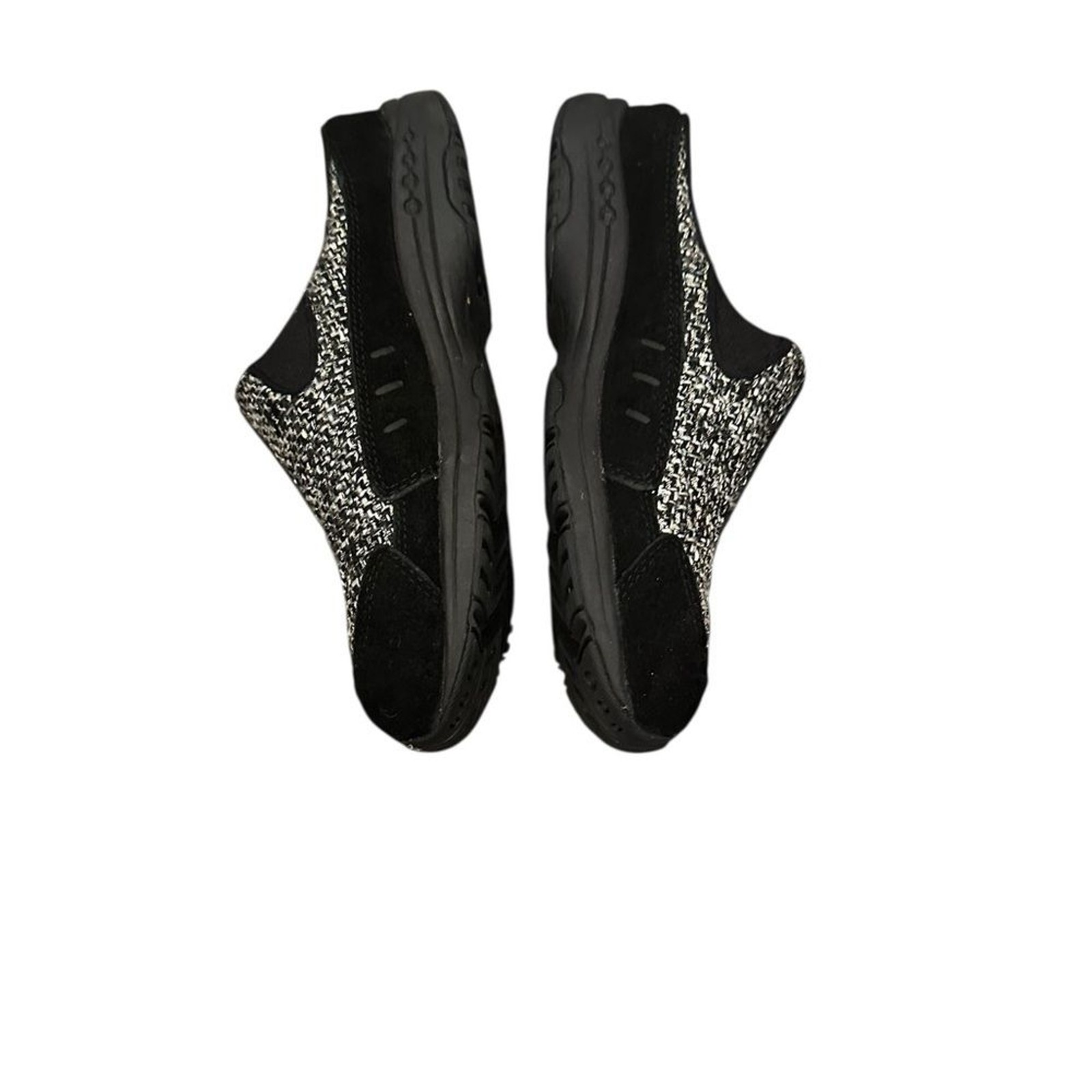Easy Spirit Traveltime Black Gray Tweed Sequined Metallic Thread Mules Size 8.5