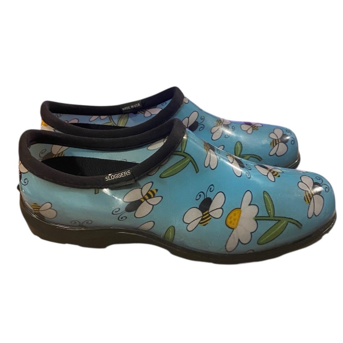 Sloggers Bee Blue Womens Slip On Shoes 10 Waterproof Recycled Nursing Garden