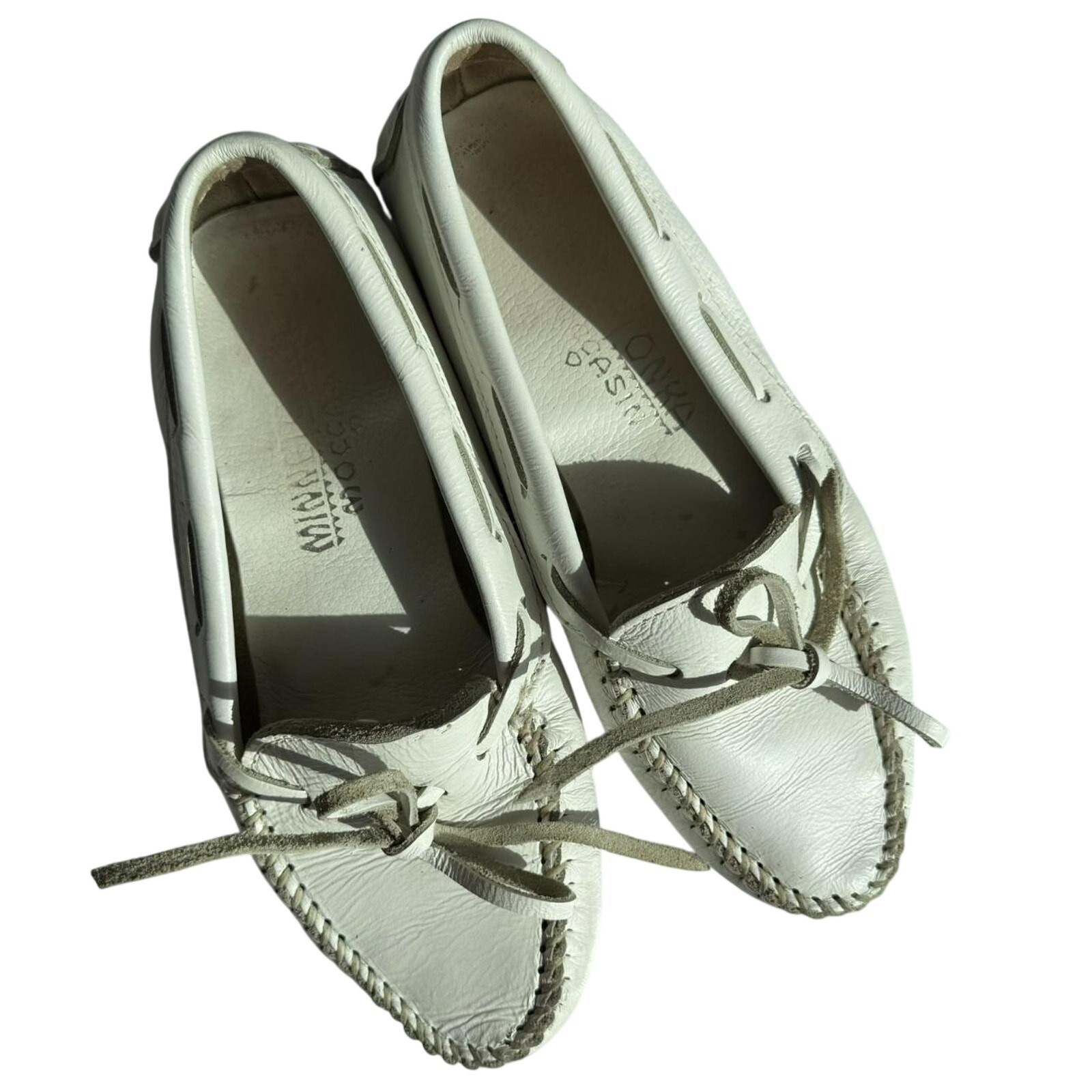 Minnetonka Classic Leather Driver Moccasins White Made in USA