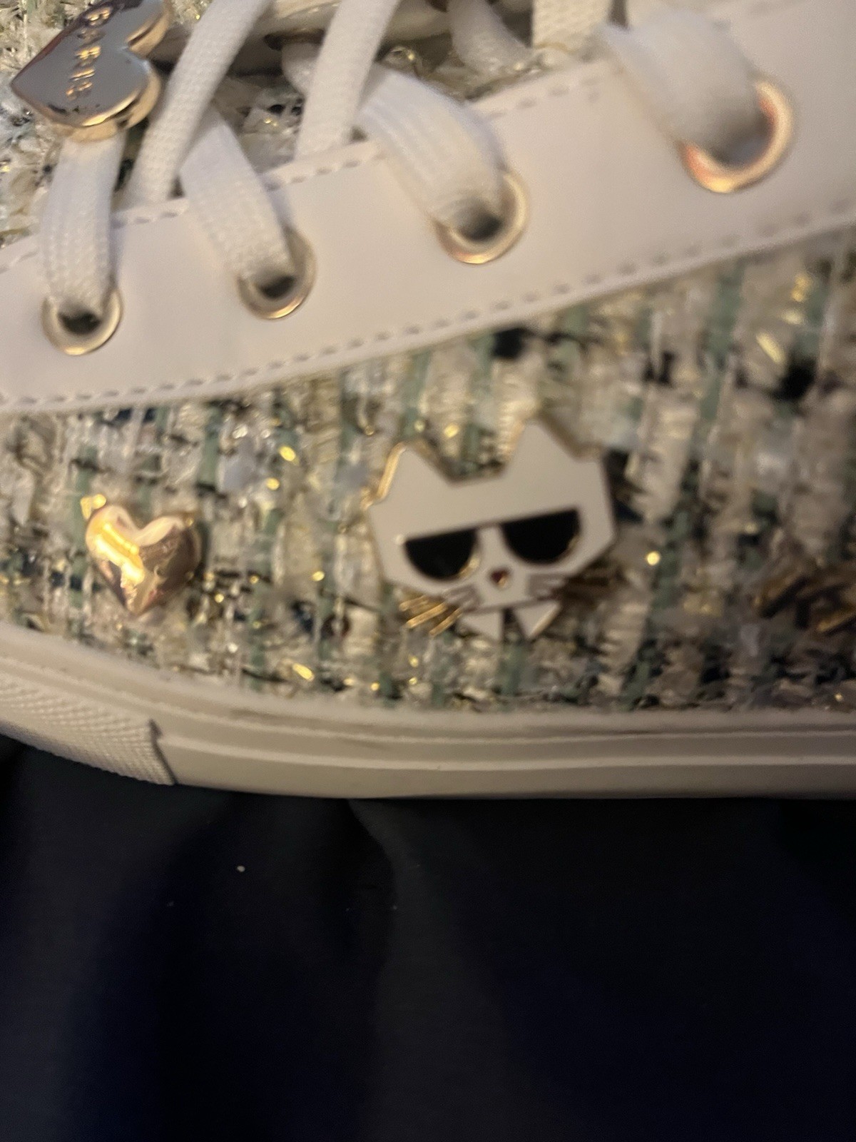 NEW Karl Lagerfeld Paris Pins Lace Up Sneaker SZ 8.5 sequins tweed shoes