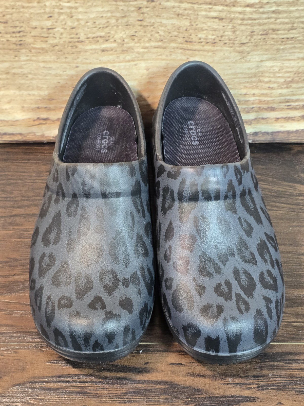 Crocs Neria Pro II Black Leopard Nurse Clog (205385) Comfort Sz W8 No Box Preown