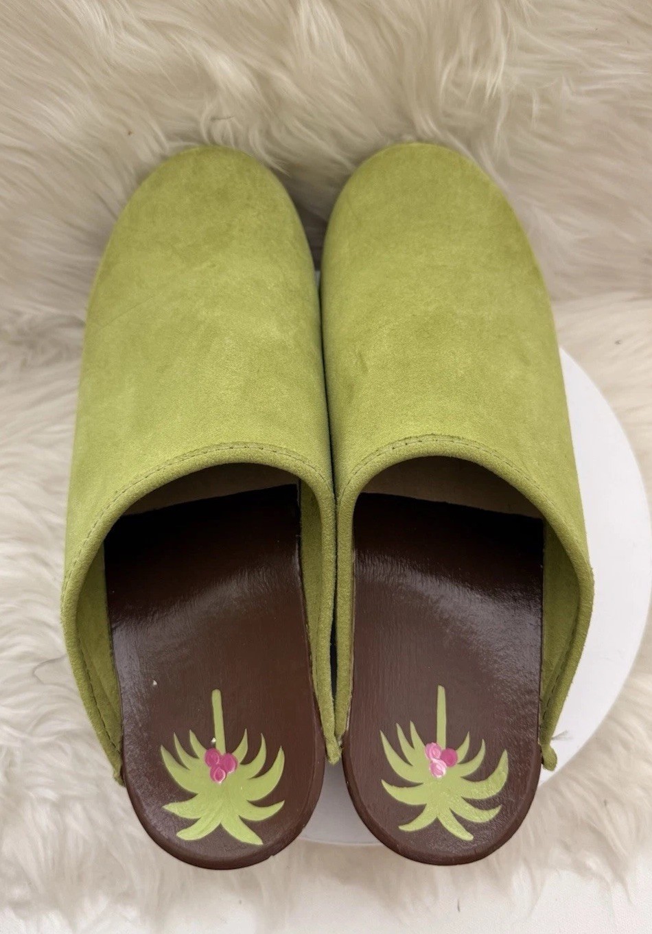 Woman’s Y2K Swedish Style Leather Hand Painted Palm Tree Clogs Size 9-9.5