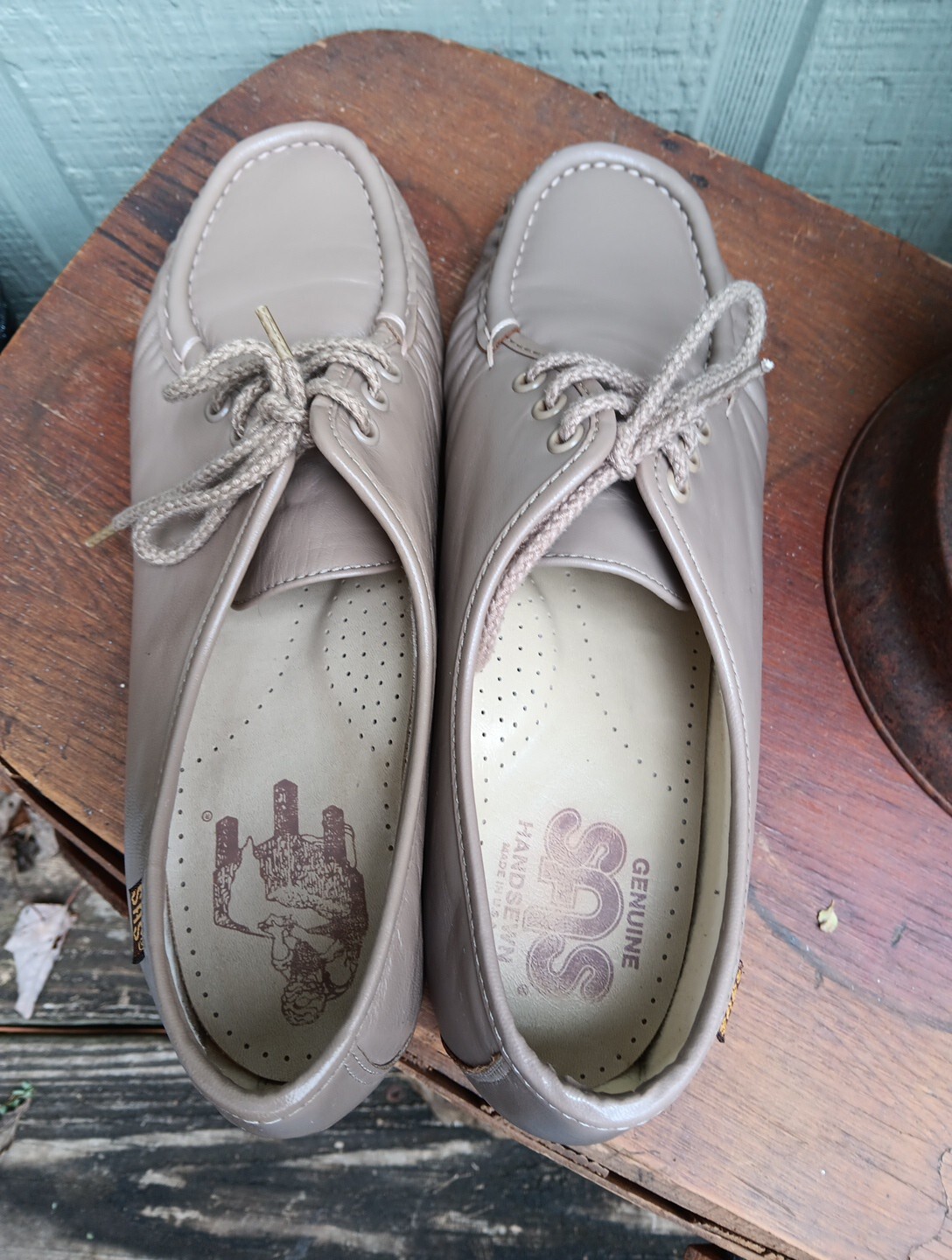 SAS Womens 10N Taupe Leather Lace-Up Shoes Siesta Comfort USA Grandma