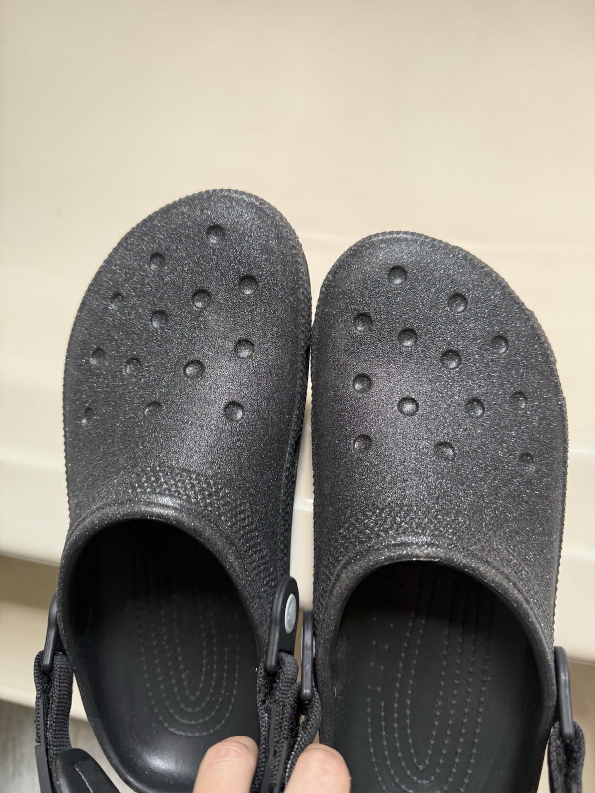 Crocs Classic Work Clogs Womens Black Glitter Slip-On Adjustable – 10