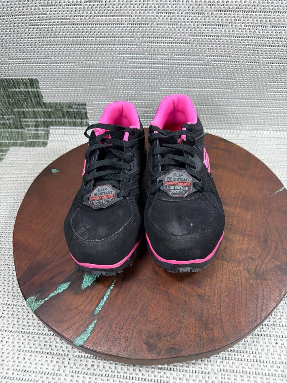 Skechers Shoes Womens Size 5.5 Jackie Alloy Toe Work Black Pink Slip Resistant
