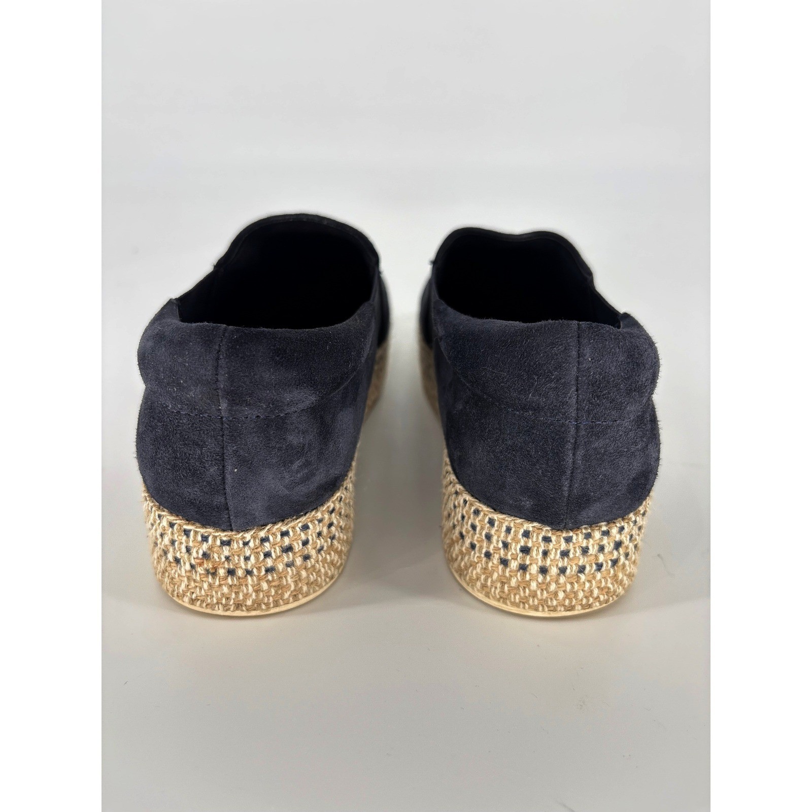 Vince Black Suede Platform Espadrille Slip On Sneakers Size 6.5 Woven Raffia