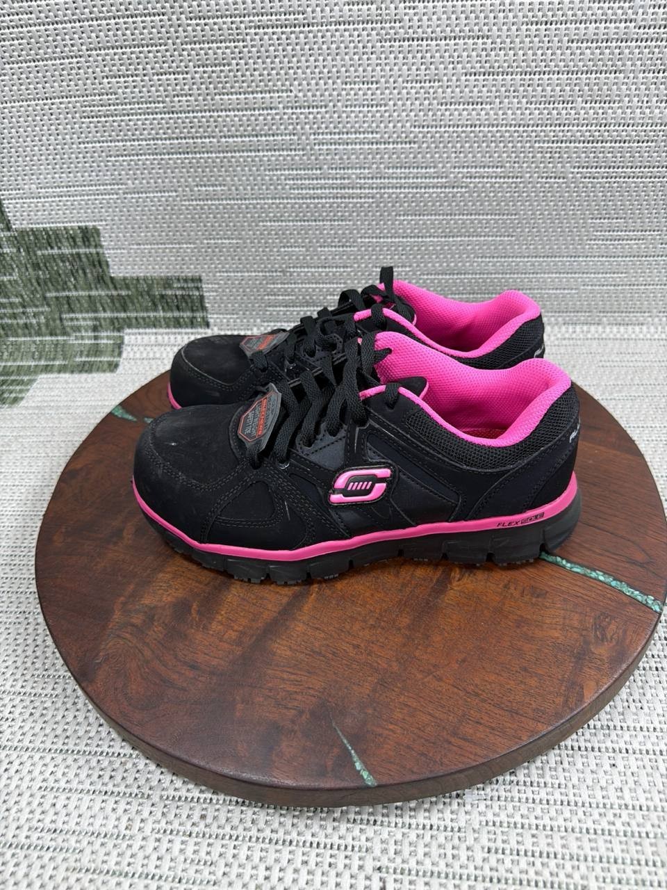 Skechers Shoes Womens Size 5.5 Jackie Alloy Toe Work Black Pink Slip Resistant