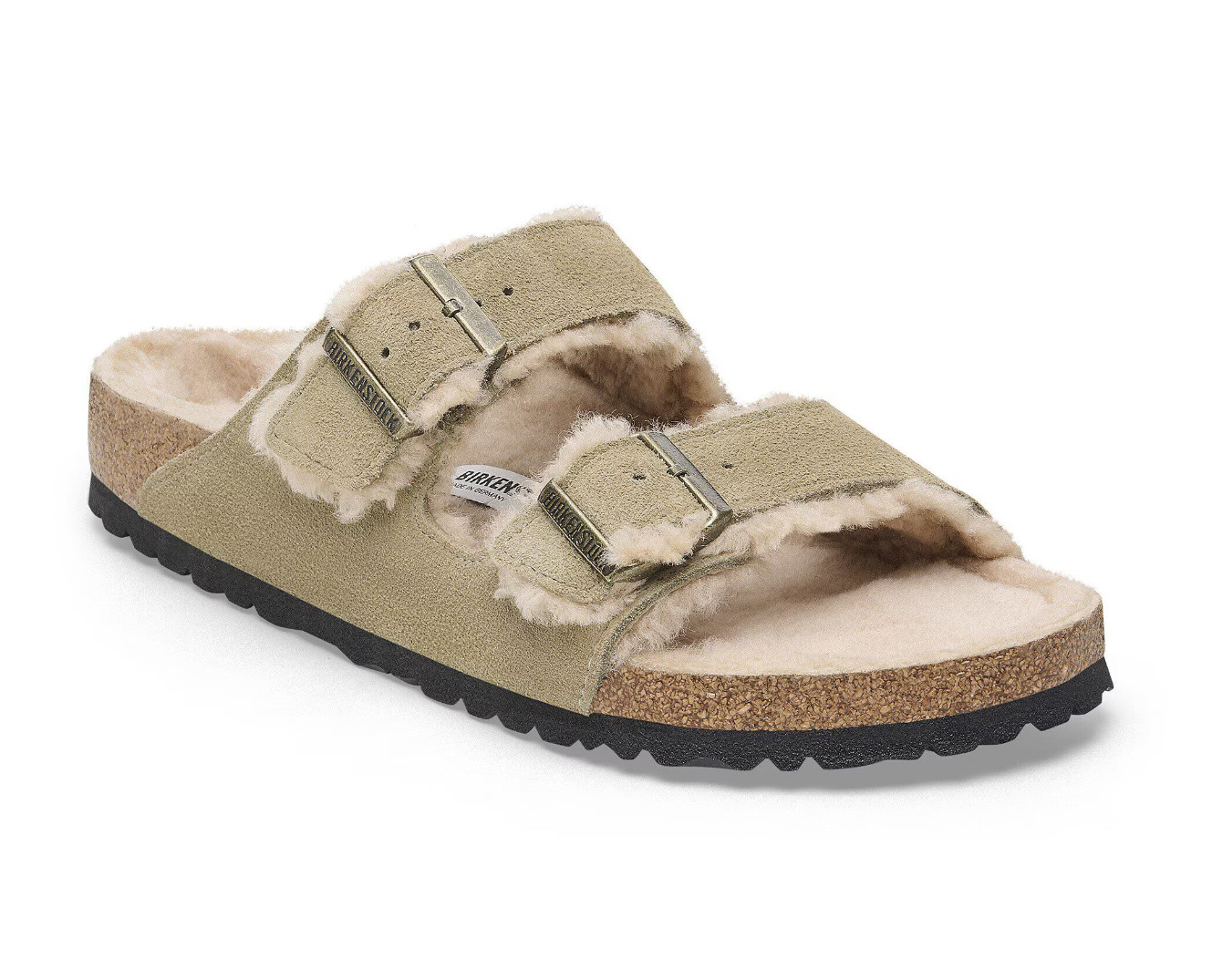 Birkenstock Arizona Shearling Suede Leather in Taupe Platform Two-Strap Sandals